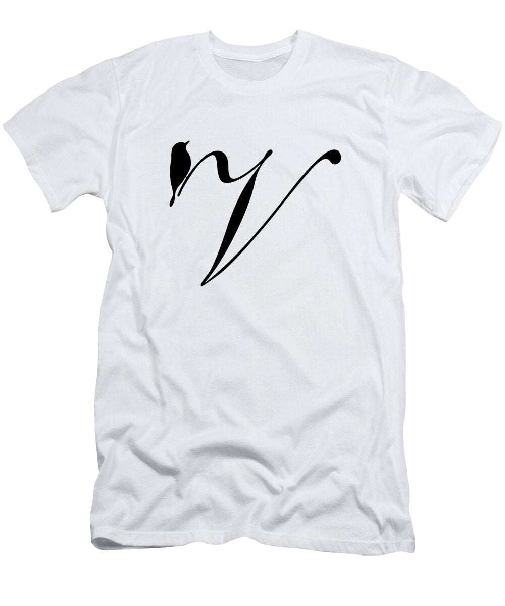 V in Black Bird and Script Custom Home Fashions T-Shirt