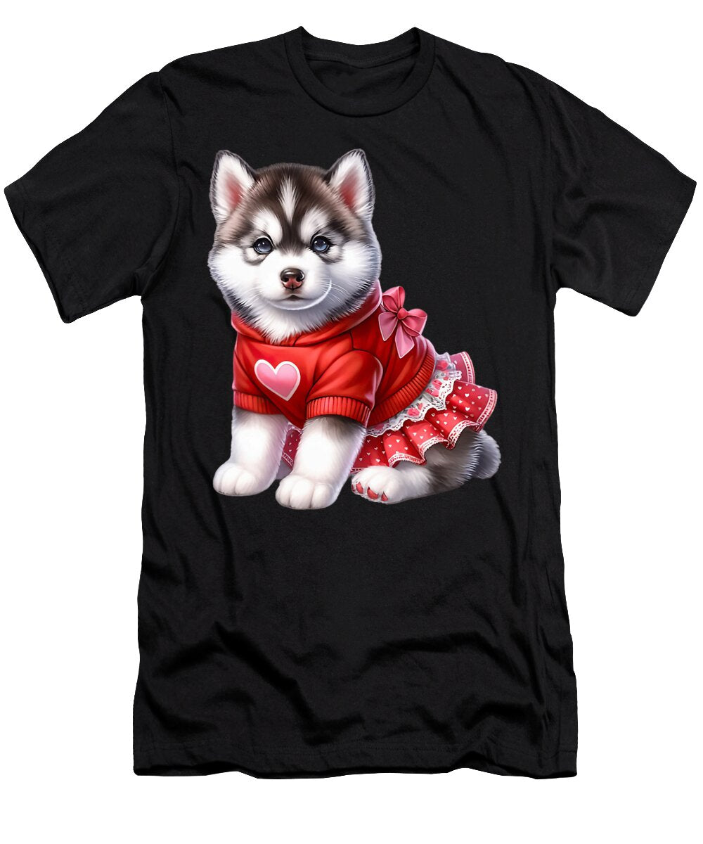 Valentines Day Husky Heart Couples Love Husky Yah Lishr T-Shirt