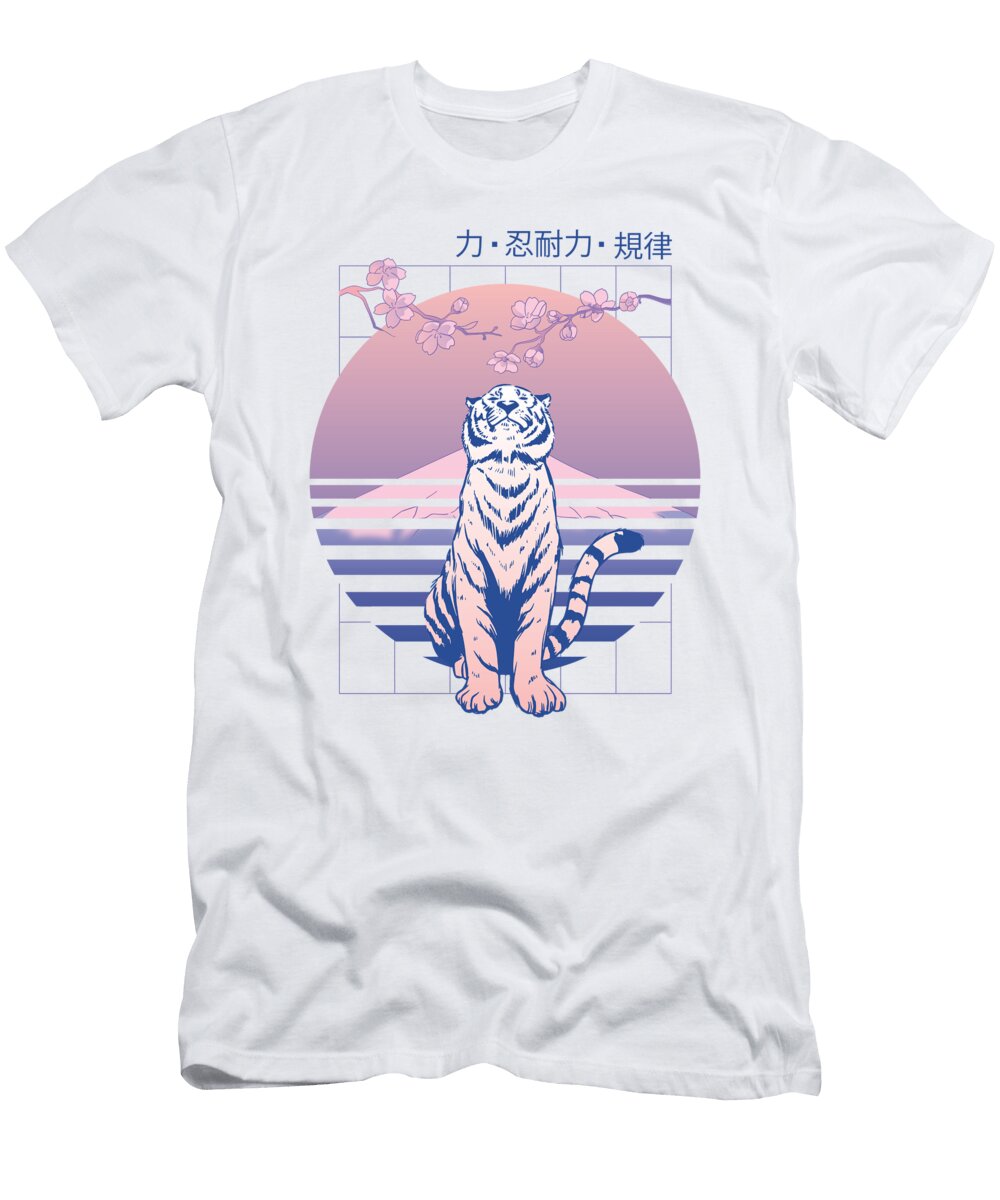 Vaporwave Japanese White Tiger Me T-Shirt