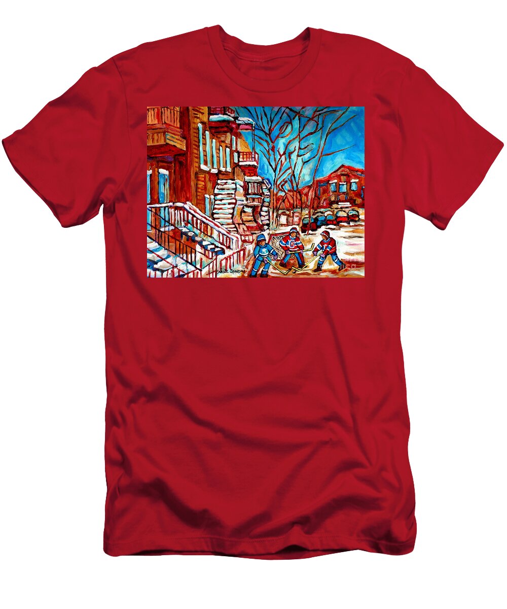 Verdun Montreal Street Hockey Winding Staircase Winter City Scene Montreal Memories Carole Spandau Carole Spandau T-Shirt