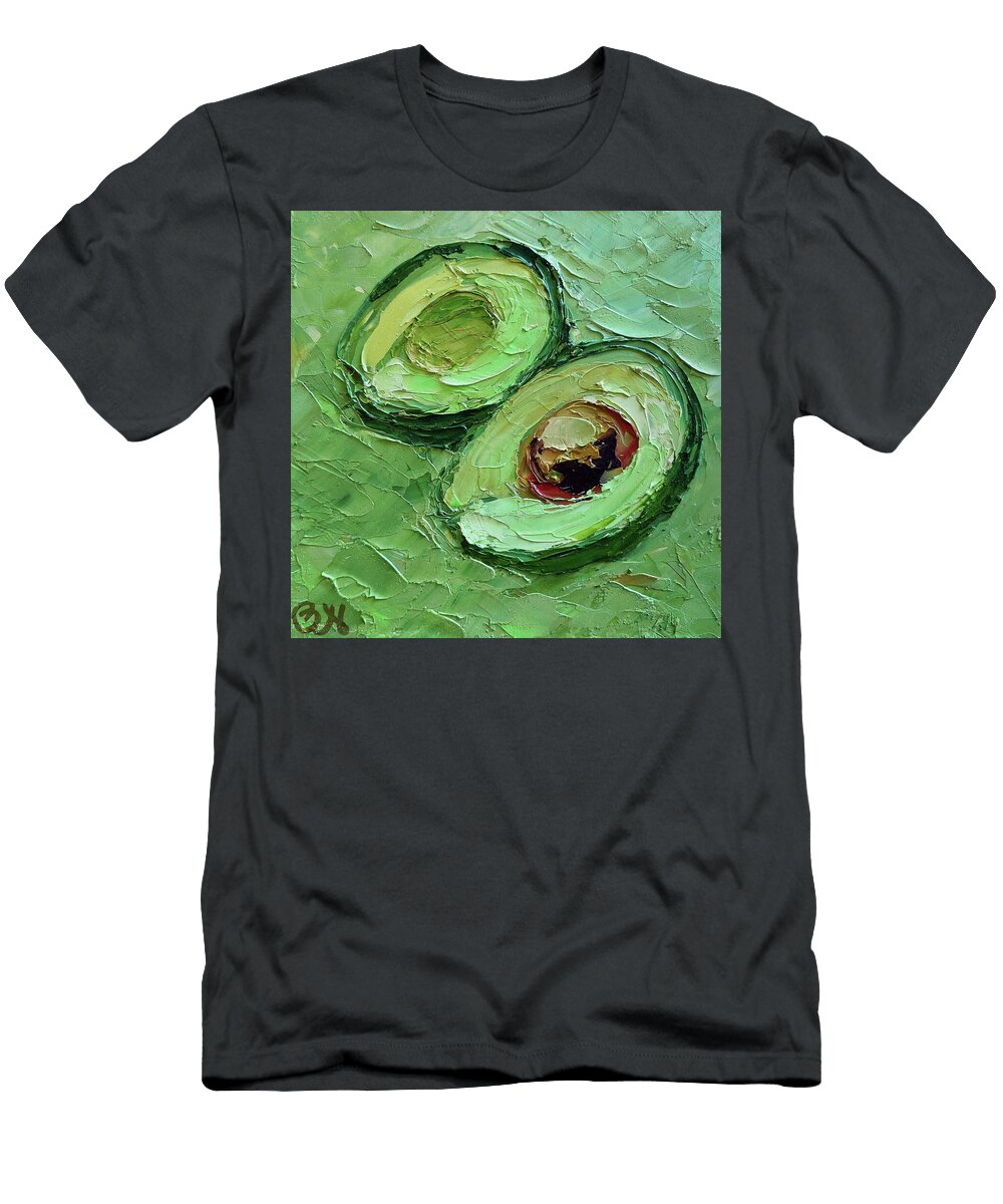 Vibrant Avocado Halves on Green Background Olga Nikitina T-Shirt