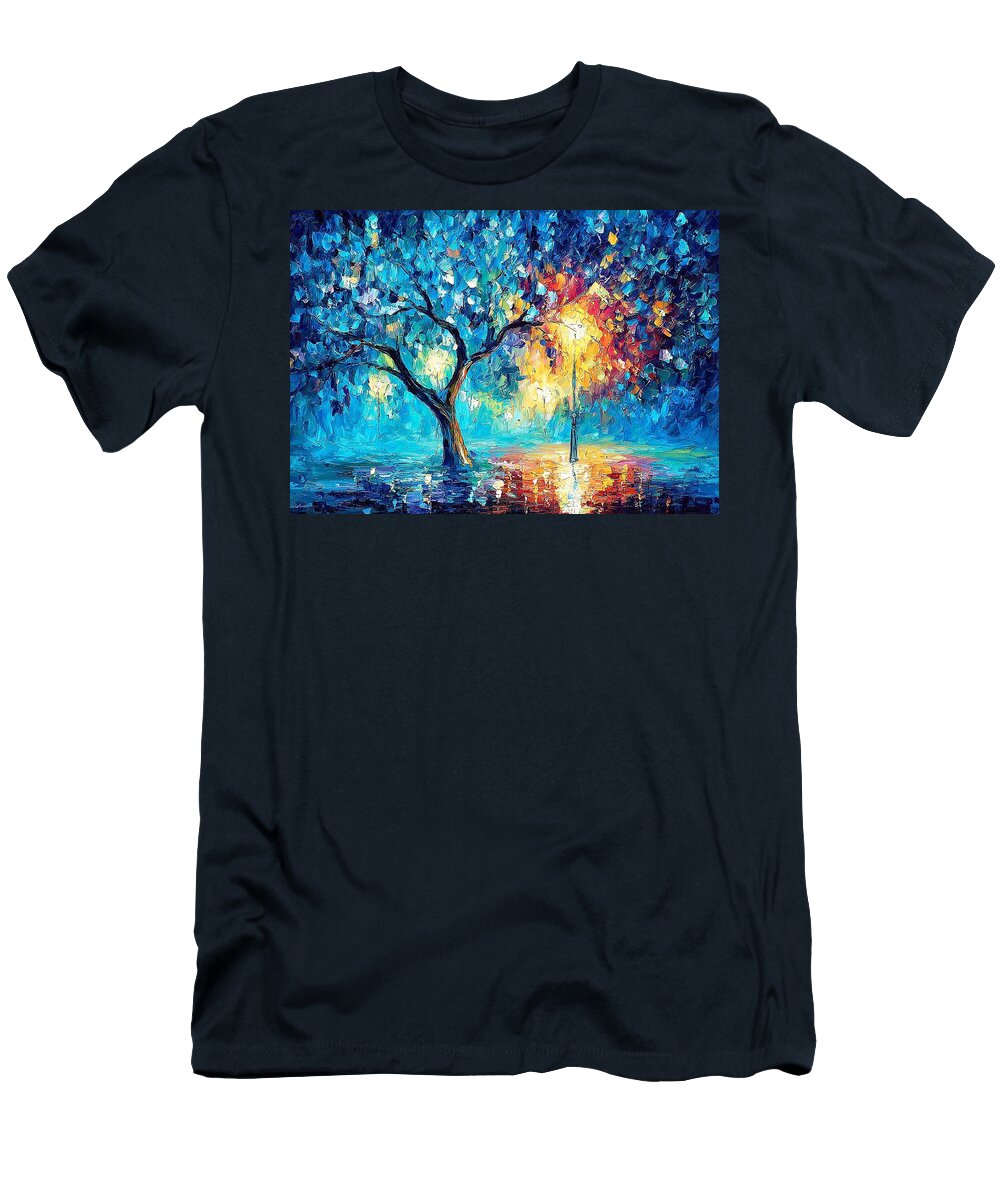 Vibrant Nighttime Park Scene Aleeza Mcdonald T-Shirt