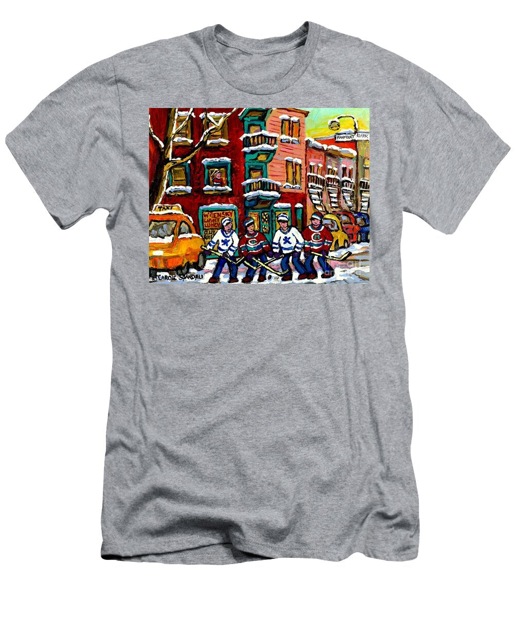 View of Wilenskys Diner Winter City Scene Montreal Hockey Art Painting Carole Spandau Carole Spandau T-Shirt