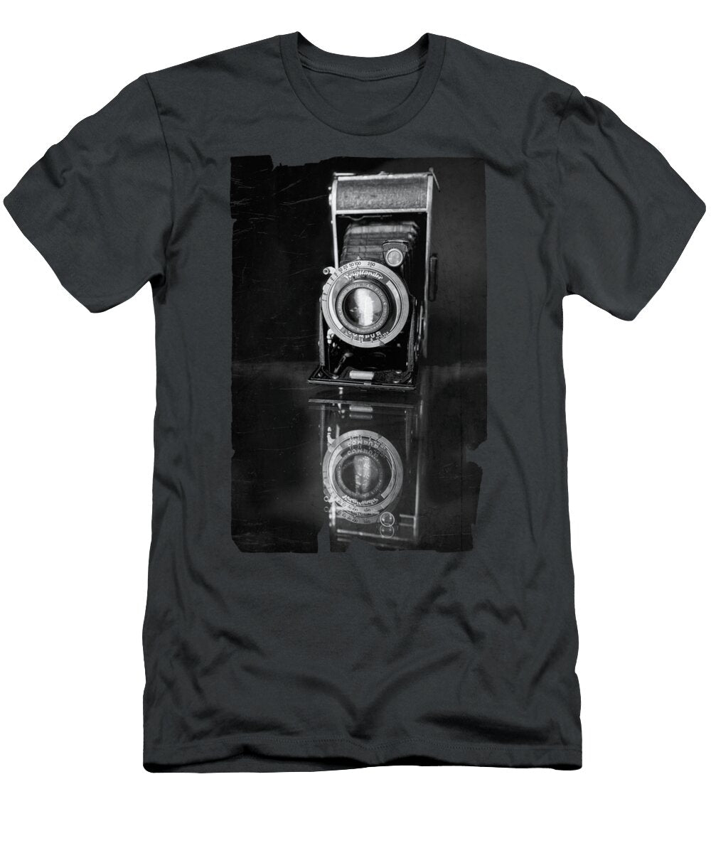 Vintage Analog Folder Film Camera Reflection Old Photo Effect Black and White Andreea Eva Herczegh T-Shirt
