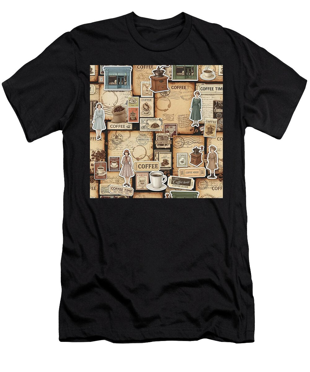 Vintage Coffee Memories Collage Vincent Art Studio T-Shirt