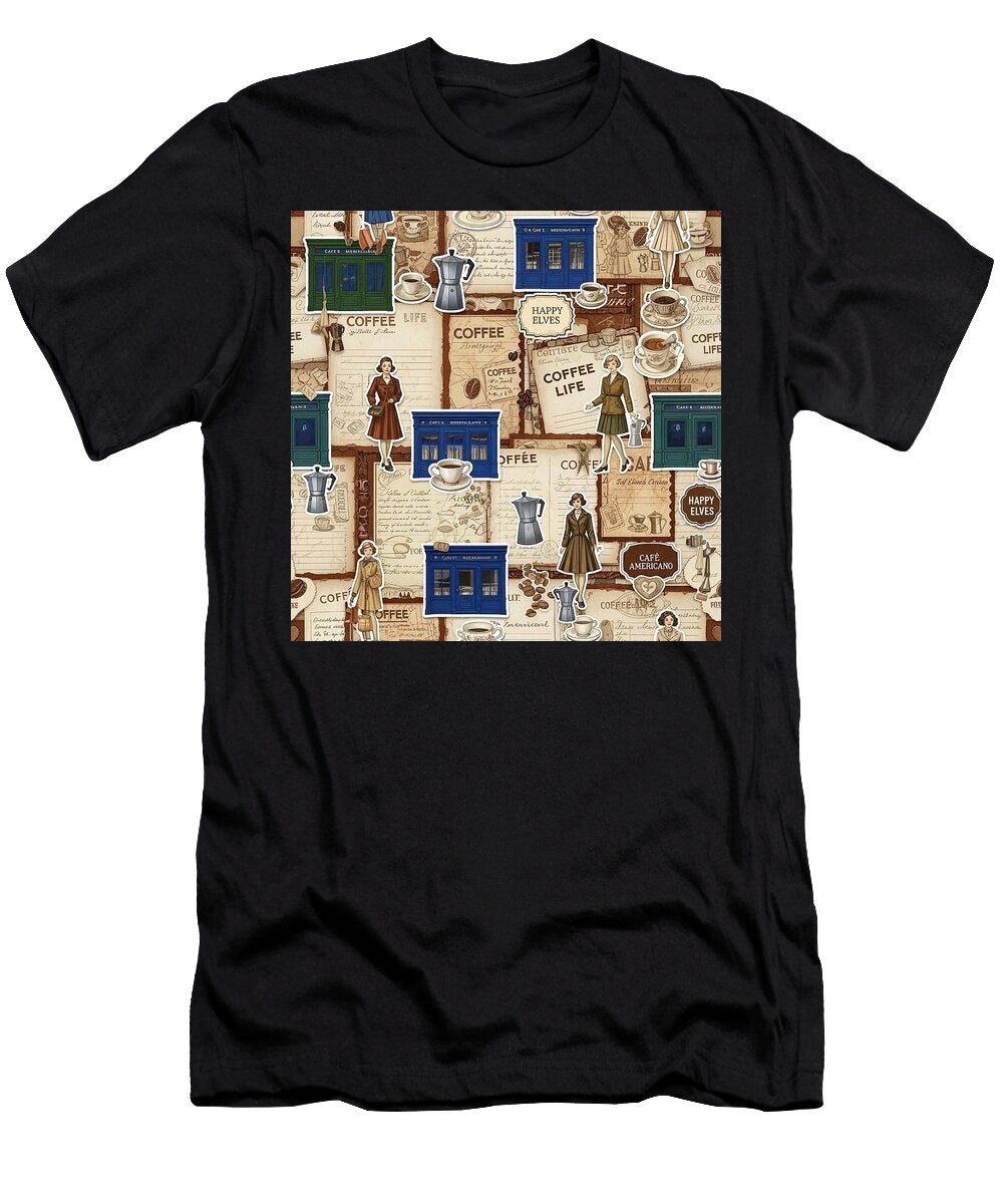 Vintage Coffee Shop Collage Vincent Art Studio T-Shirt