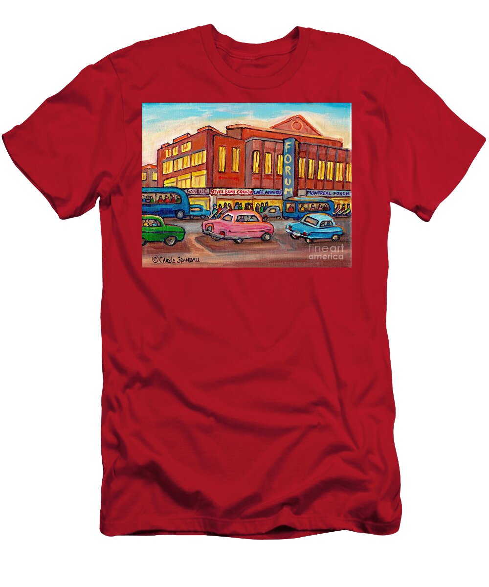 Vintage Downtown Montreal Winter Scene Painting Montreal Forum Canadian Art Carole Spandau Quebec Carole Spandau T-Shirt