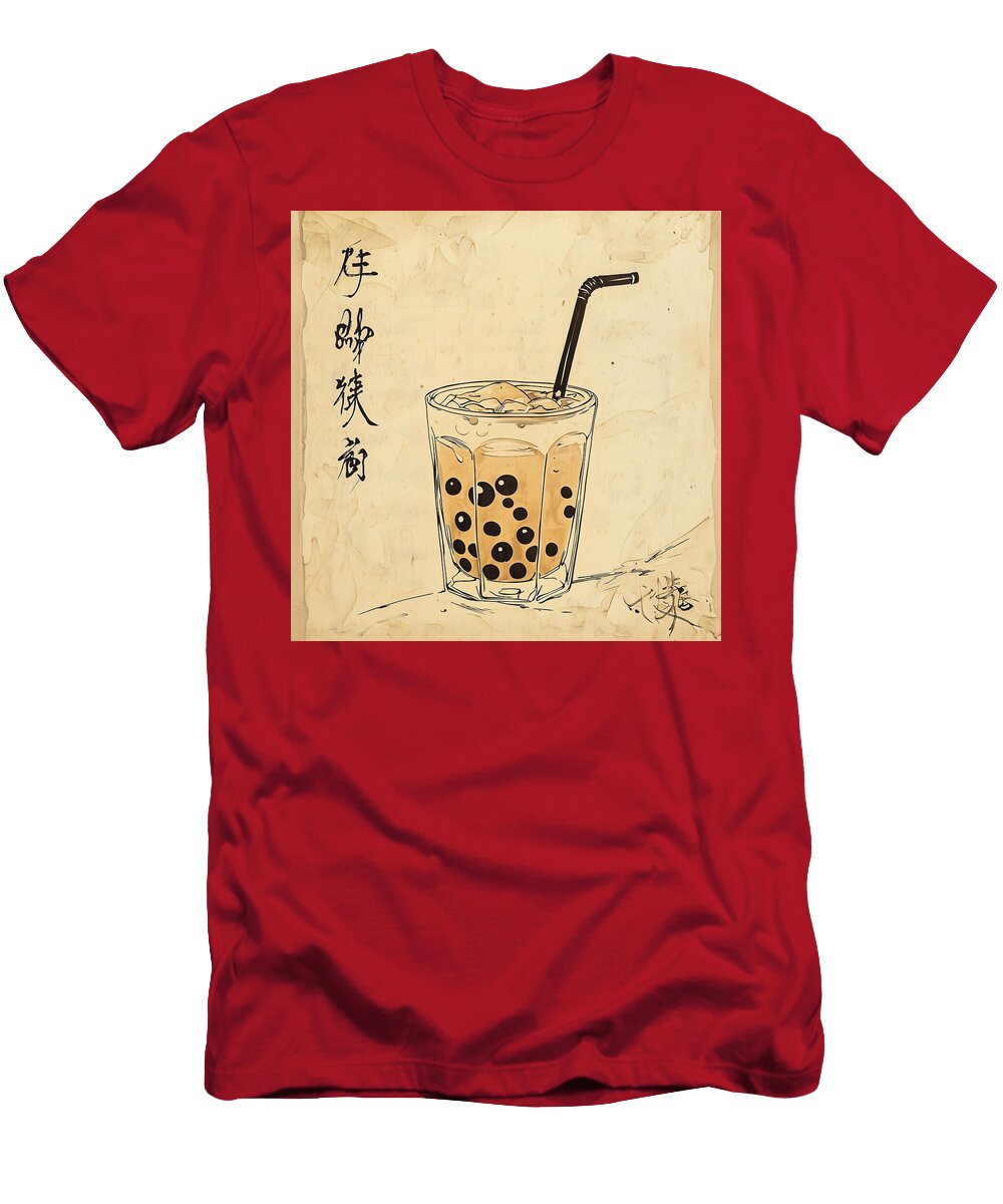 Vintage Illustration of a Glass of Bubble Tea Dahula Anita T-Shirt