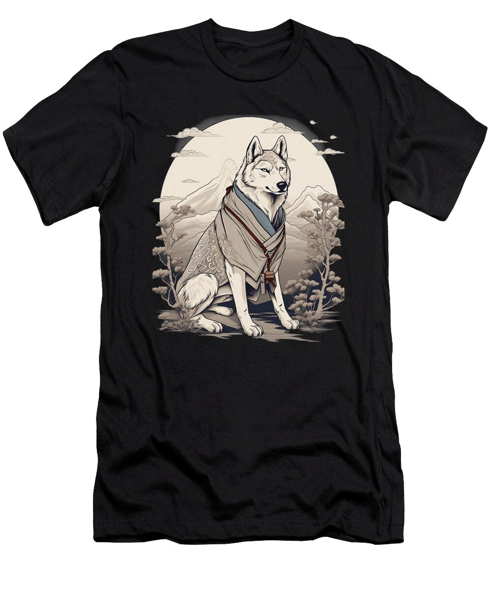 Vintage Japanese Art Samurai Siberian Husky Dog Zyneu Gangd T-Shirt