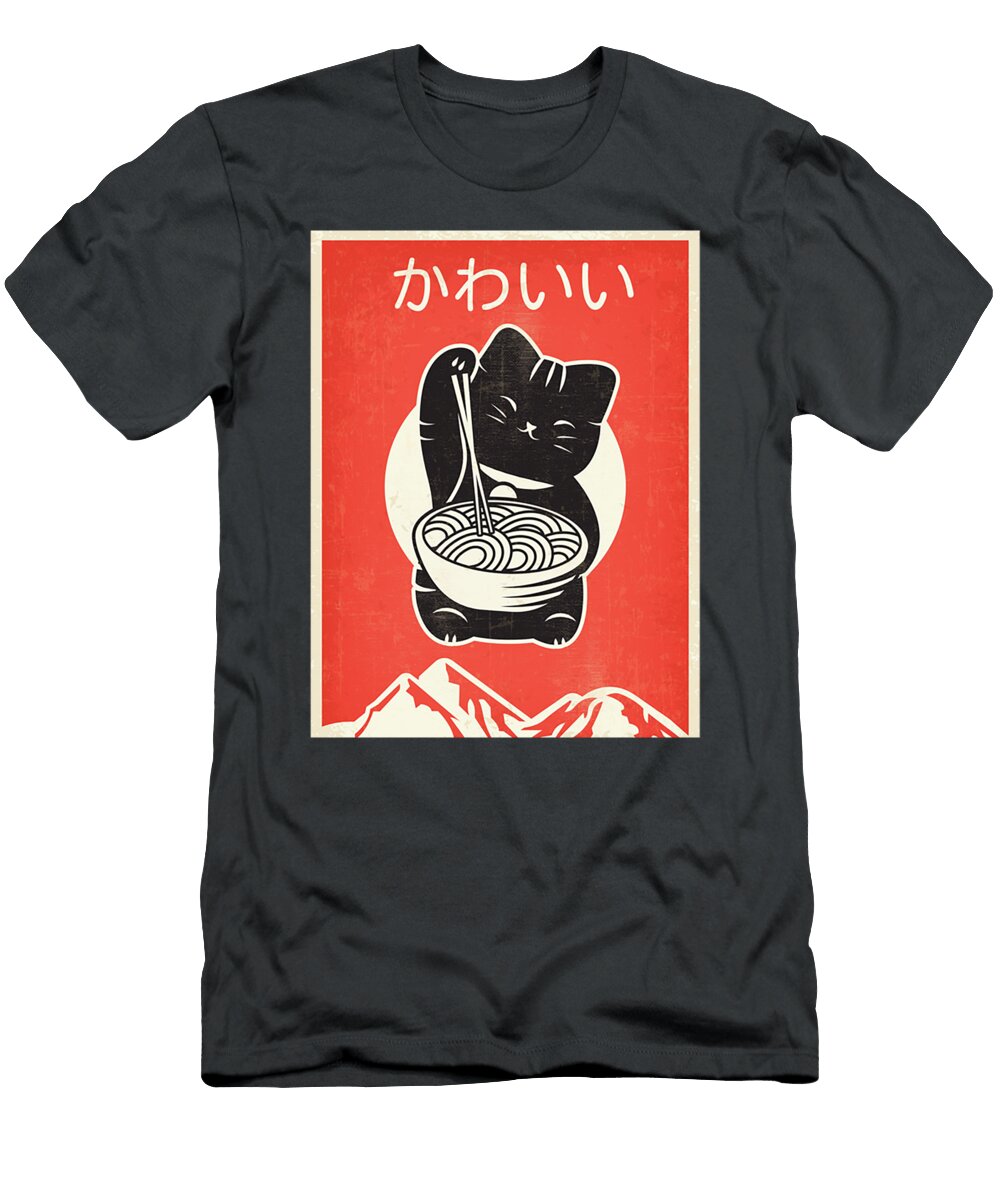 Vintage Kawaii Anime Cat Eating Ramen Retro Japanese Style Vedh Caragh T-Shirt