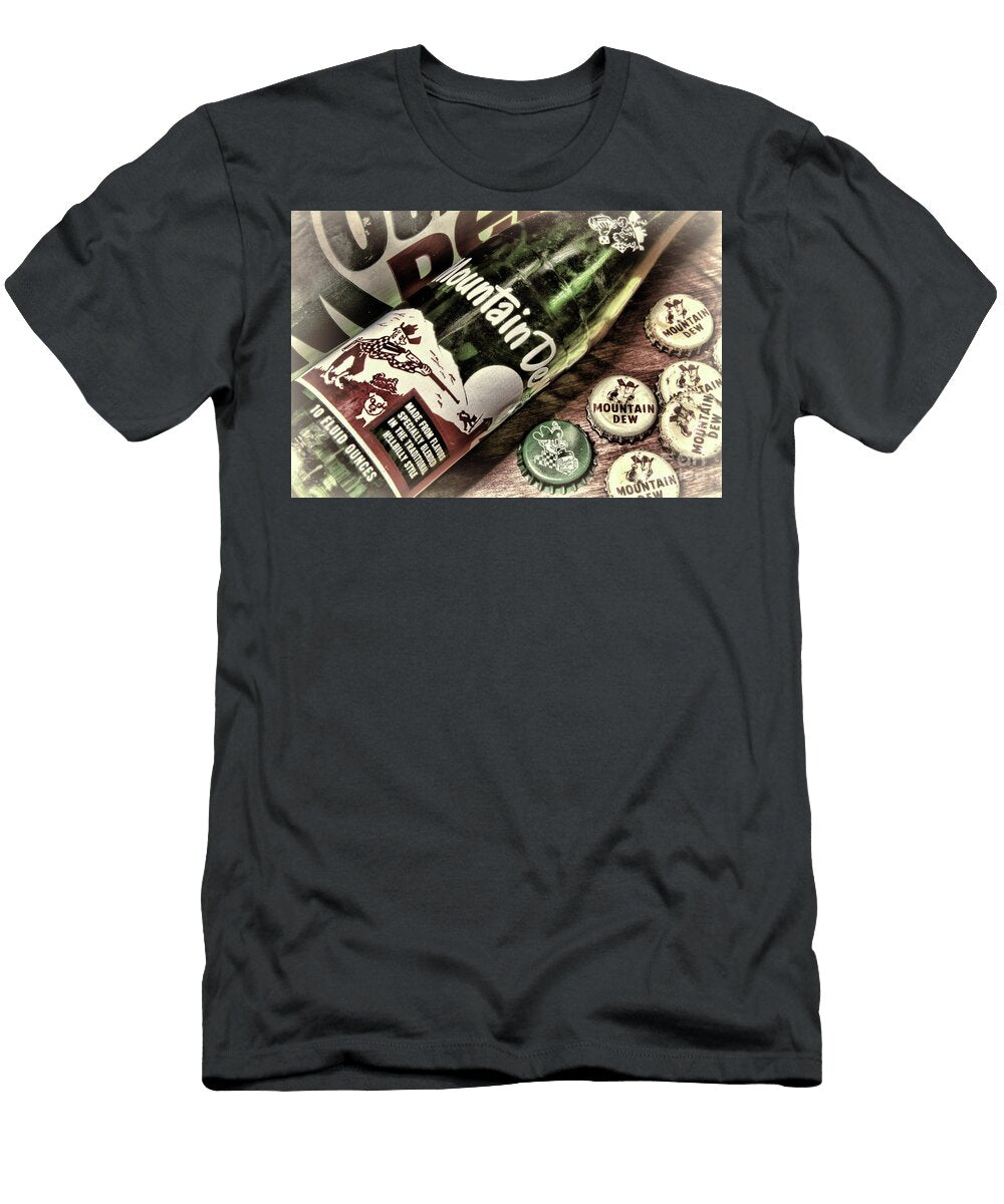Vintage Mountain Dew Soda Bottle and Caps Artistic Paul Ward T-Shirt