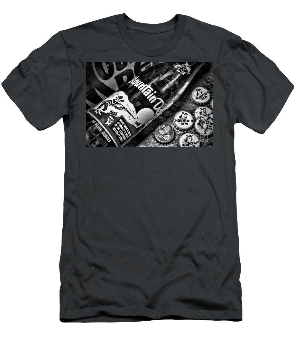 Vintage Mountain Dew Soda Bottle and Caps Black and White Paul Ward T-Shirt