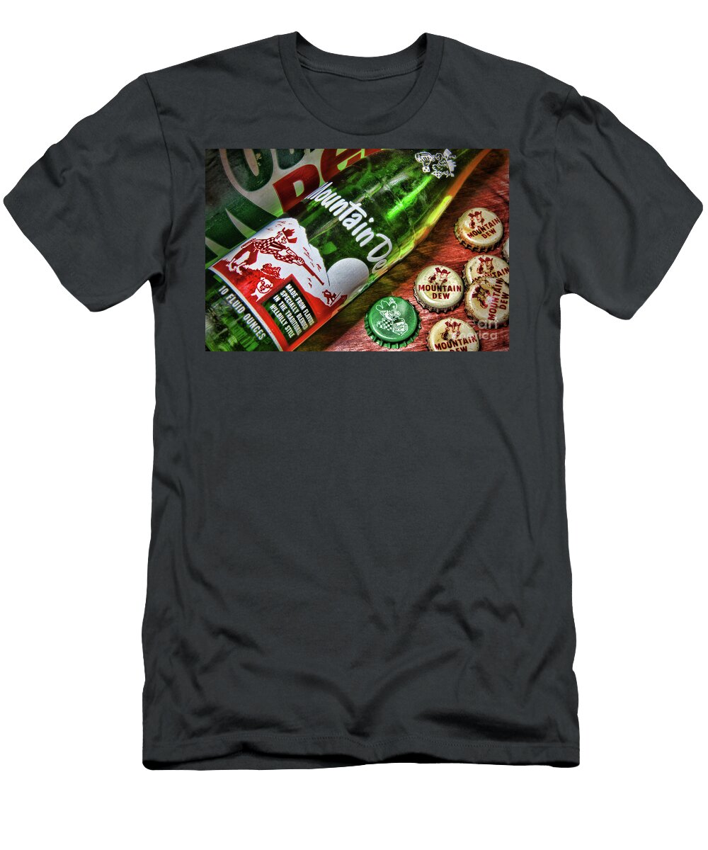 Vintage Mountain Dew Soda Bottle and Caps Paul Ward T-Shirt