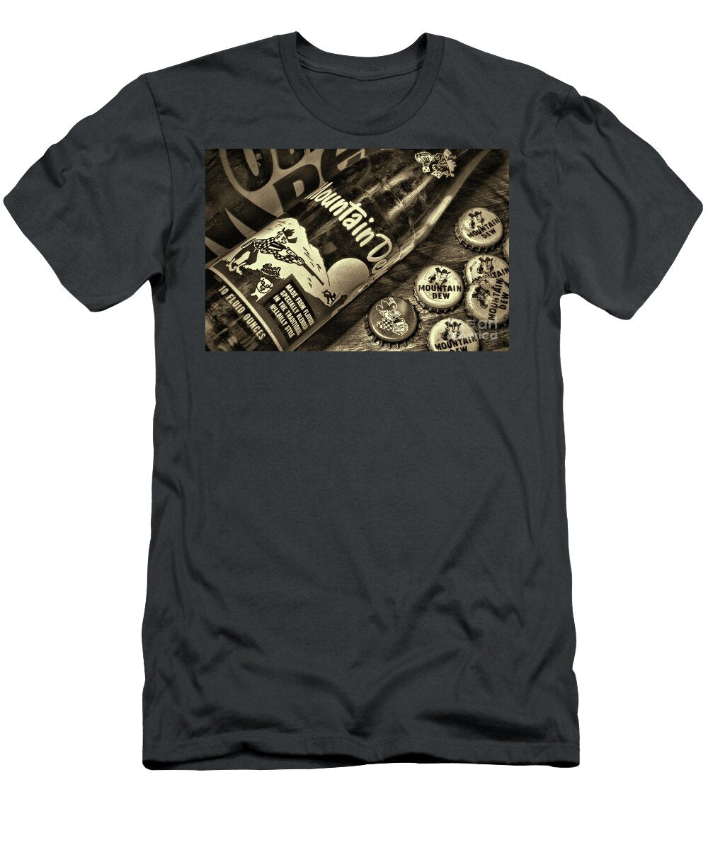 Vintage Mountain Dew Soda Bottle and Caps Sepia Paul Ward T-Shirt