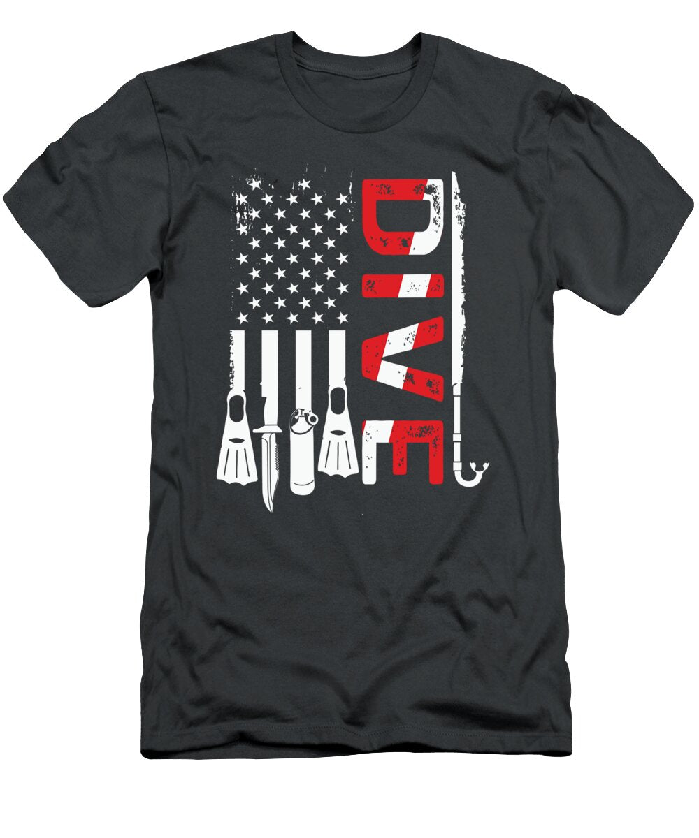 Vintage Scuba Diving Gear American Scuba Diver Down Flag Lile Eniola T-Shirt