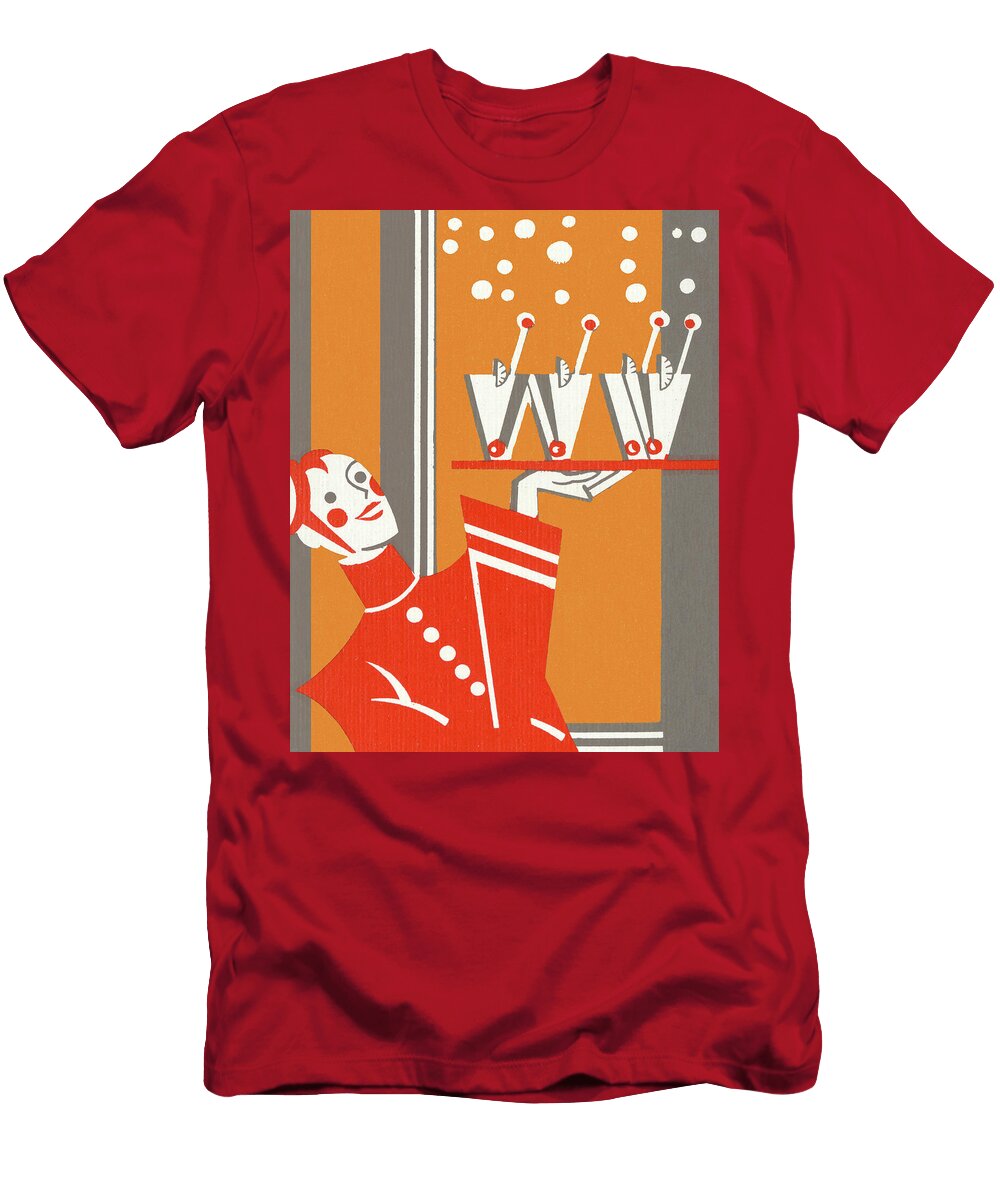 Waiter Holding Tray of Cocktails Csa Images T-Shirt