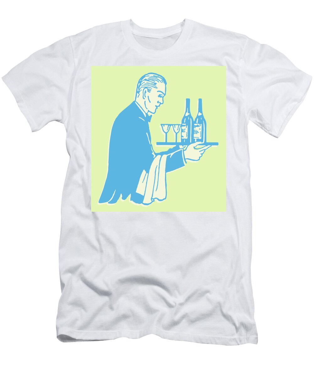Waiter with Bottles of Wine and Glasses on Tray Csa Images T-Shirt