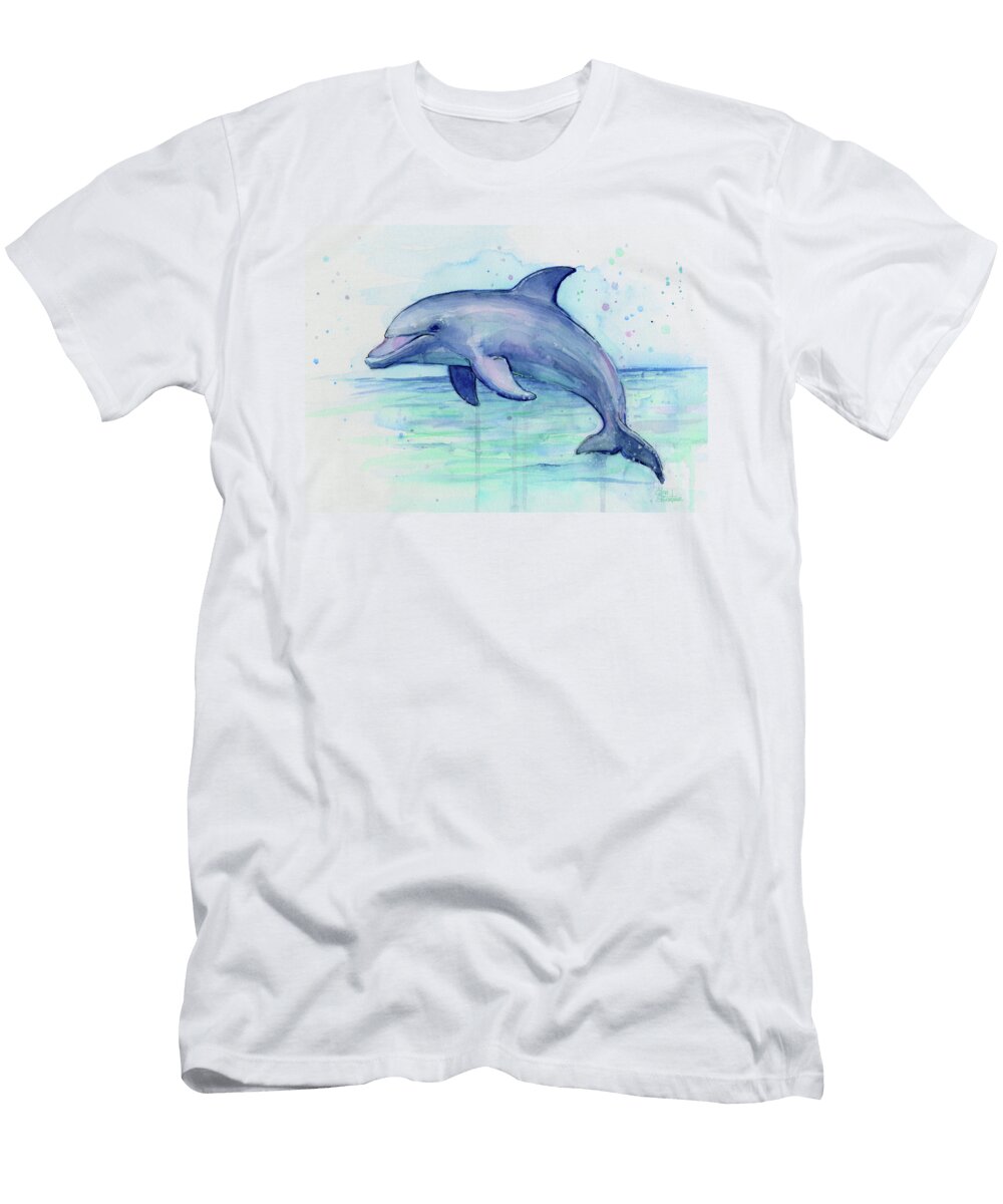 Watercolor Dolphin Painting Facing Right Olga Shvartsur T-Shirt