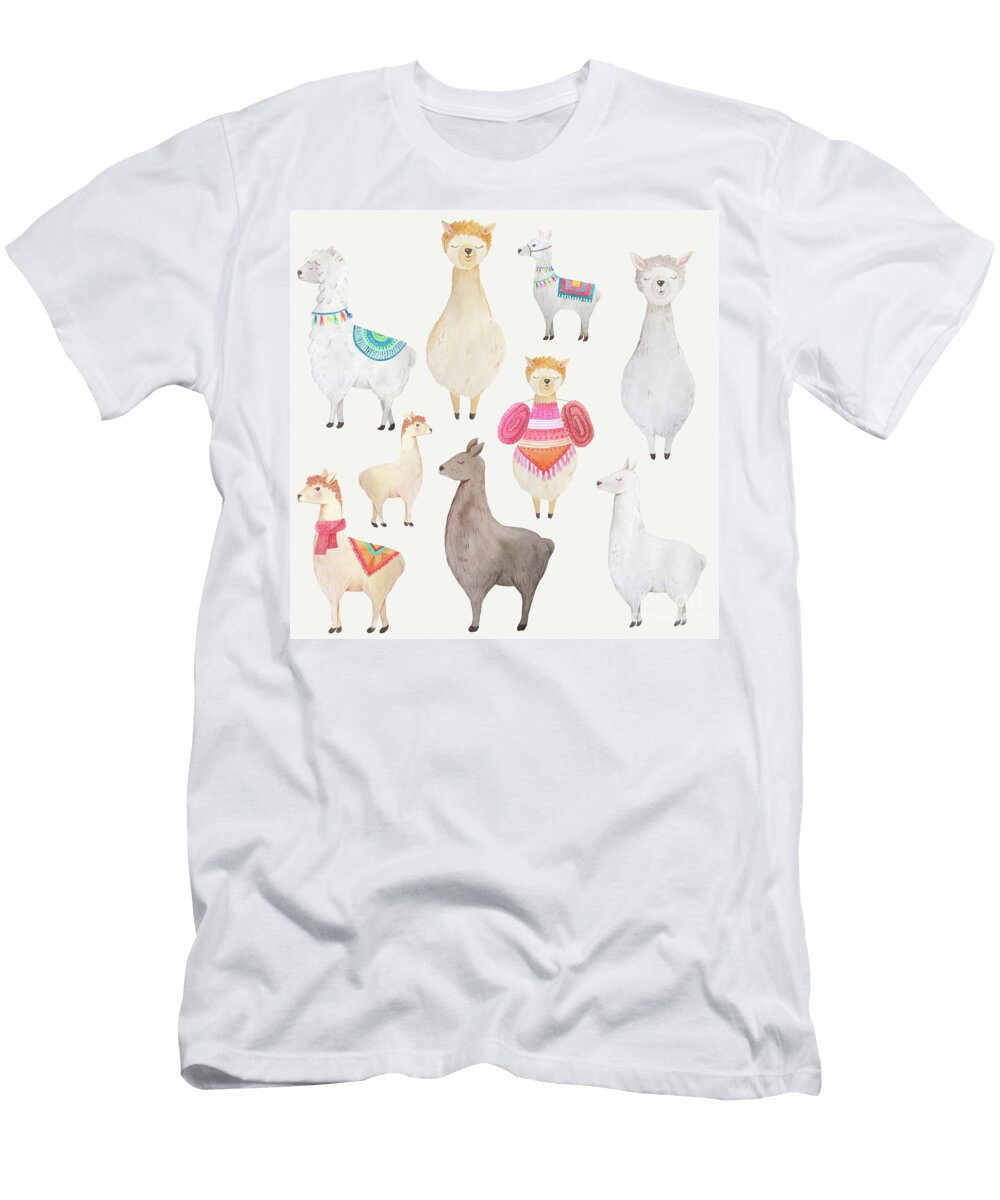 Watercolor Llamas Modern Art T-Shirt