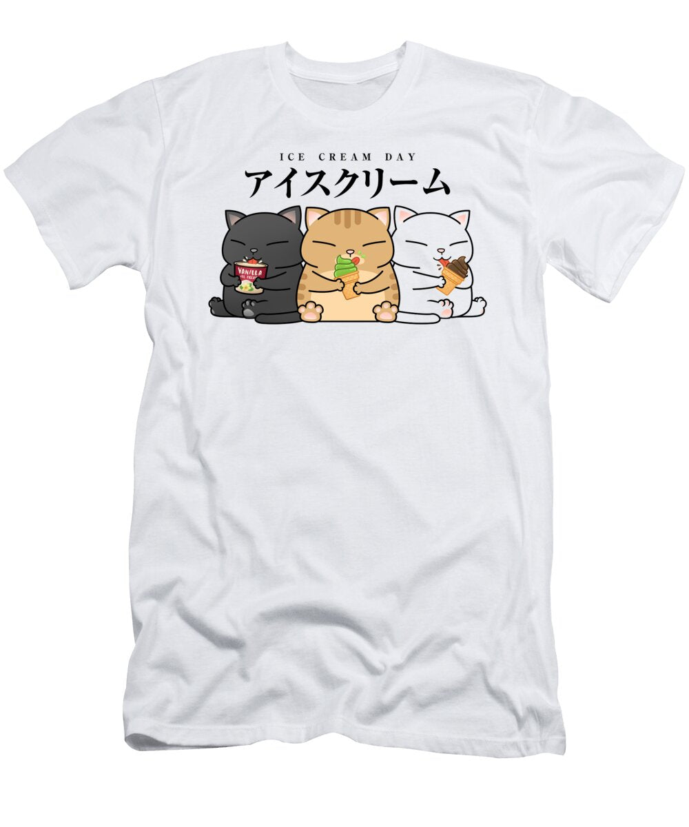 Whimsical Cat Ice Cream Trio Chubby Cats T-Shirt