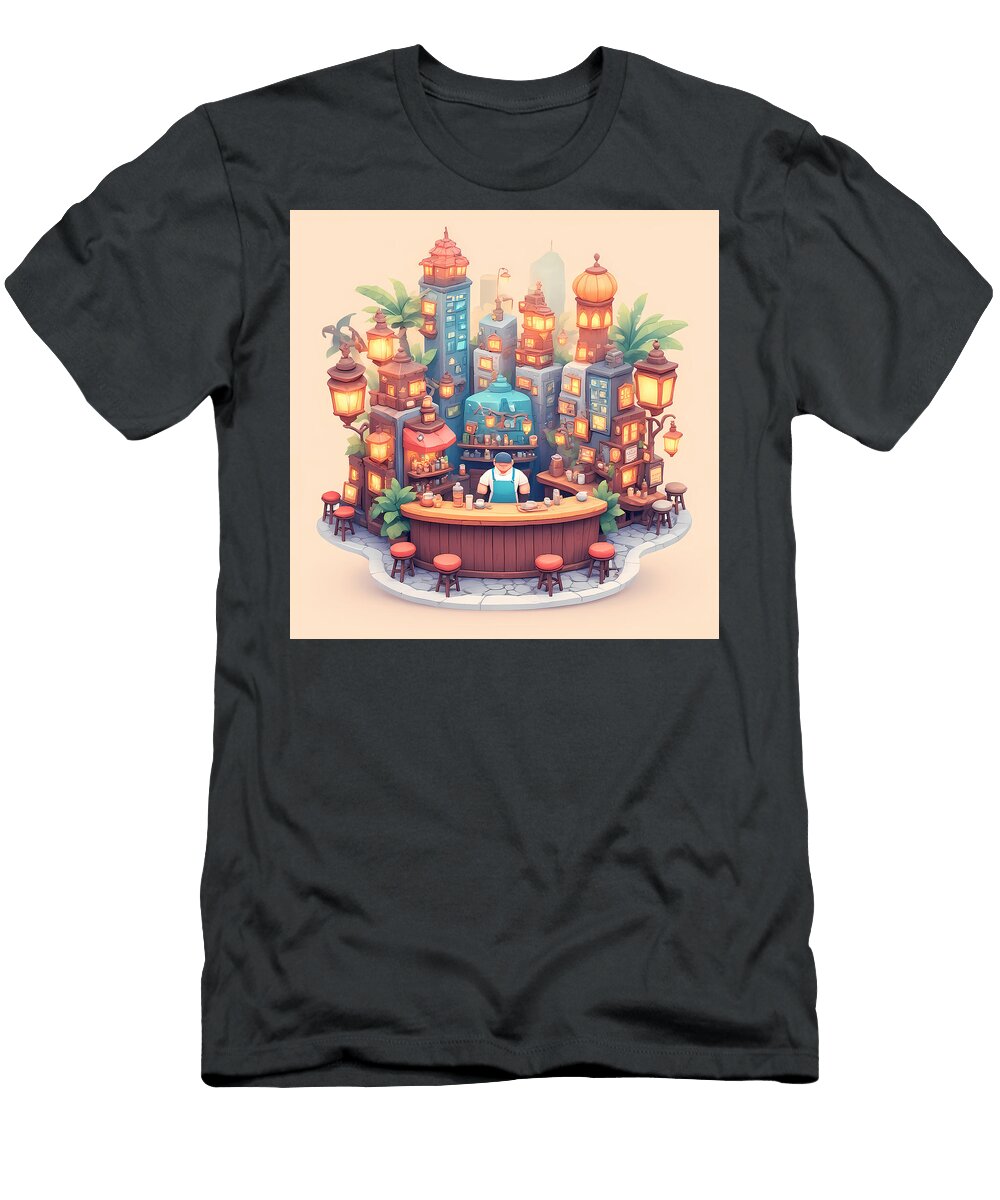 Whimsical Illuminated Cafe Scene Marc Allen T-Shirt