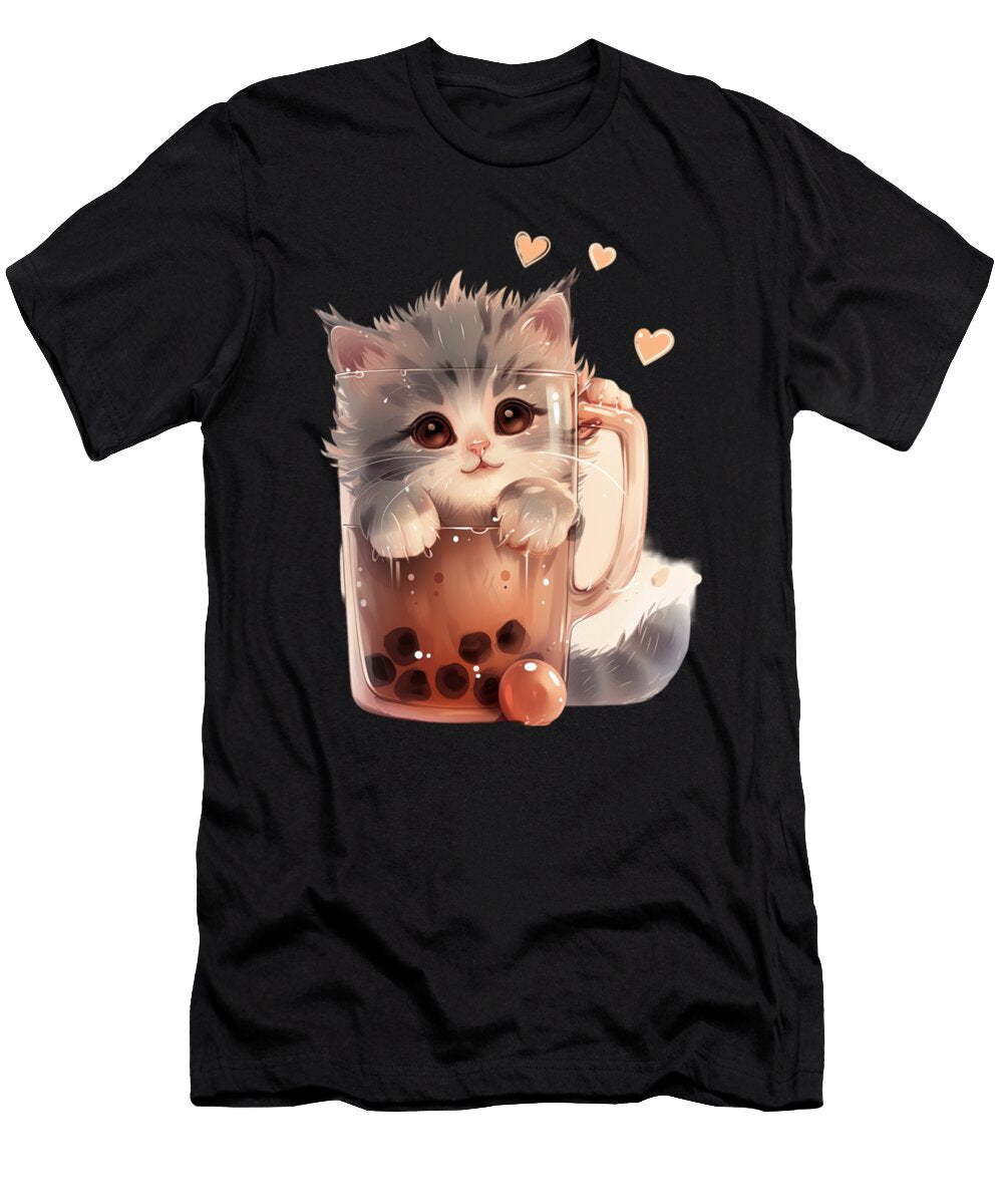 Whisker Wonders Goats Cat Boba Tea Delight Danial Landes Art T-Shirt