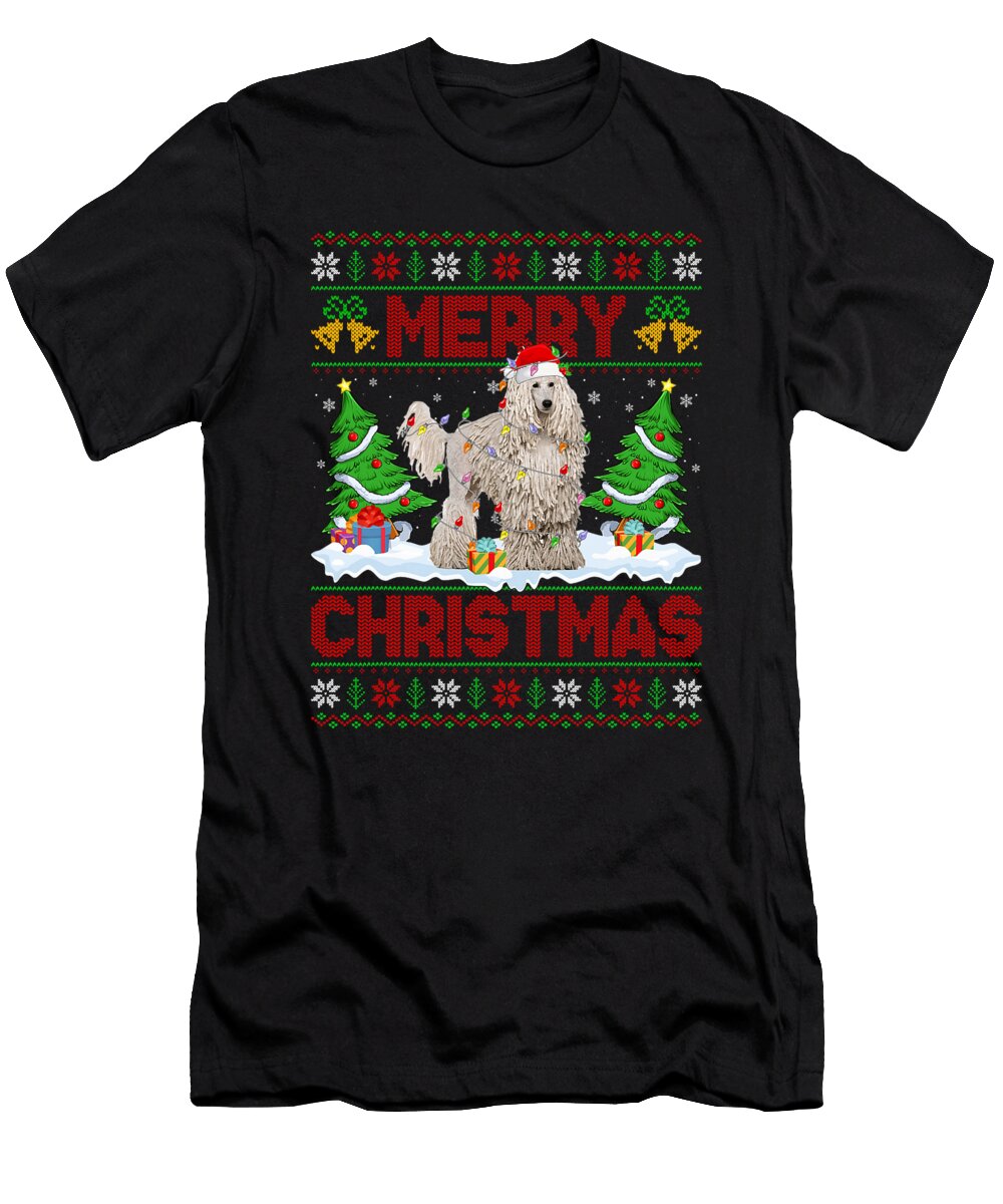 White Corded Standard Poodle Ugly Christmas Dog Natalie Lidford T-Shirt