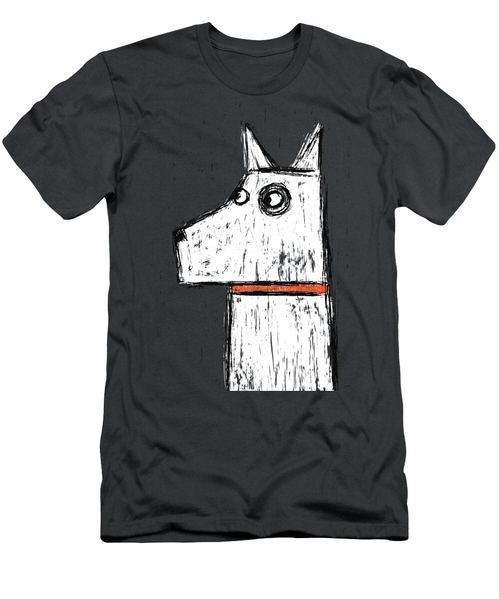 White Dog on Gray Nic Squirrell T-Shirt