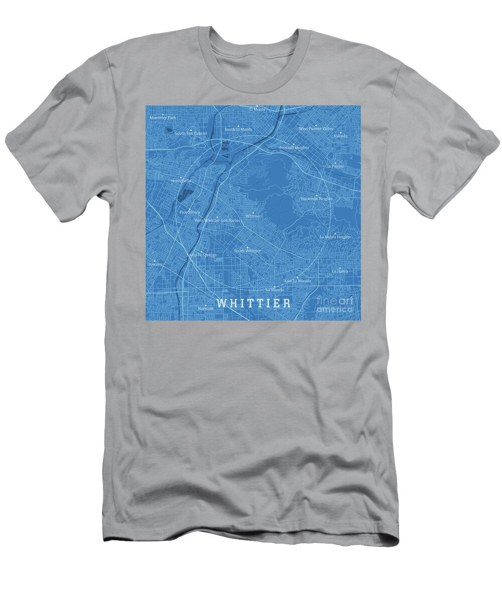Whittier Ca City Vector Road Map Blue Text Frank Ramspott T-Shirt