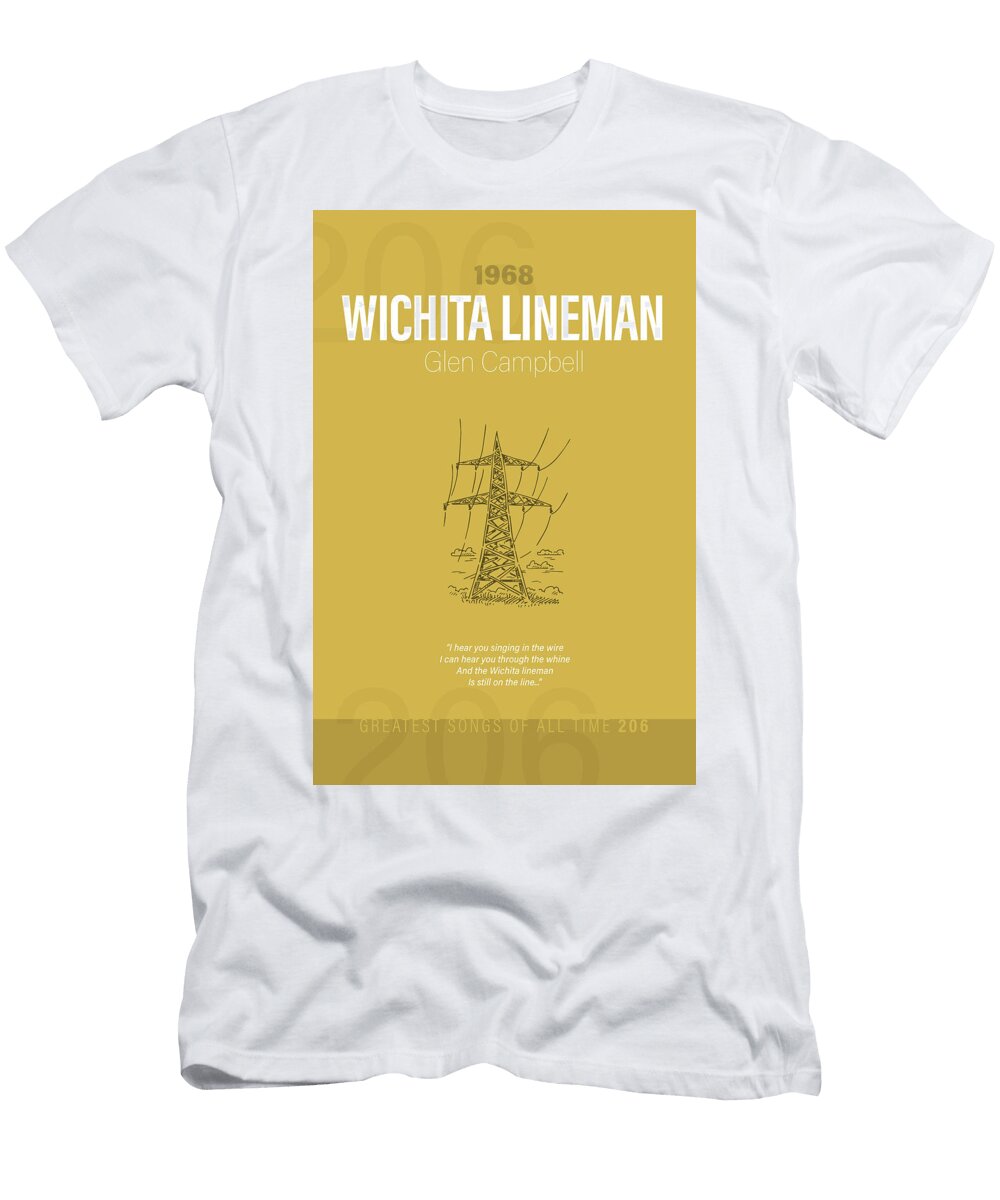 Wichita Lineman Glen Campbell Minimalist Song Lyrics Greatest Hits of All Time 206 Design Turnpike T-Shirt