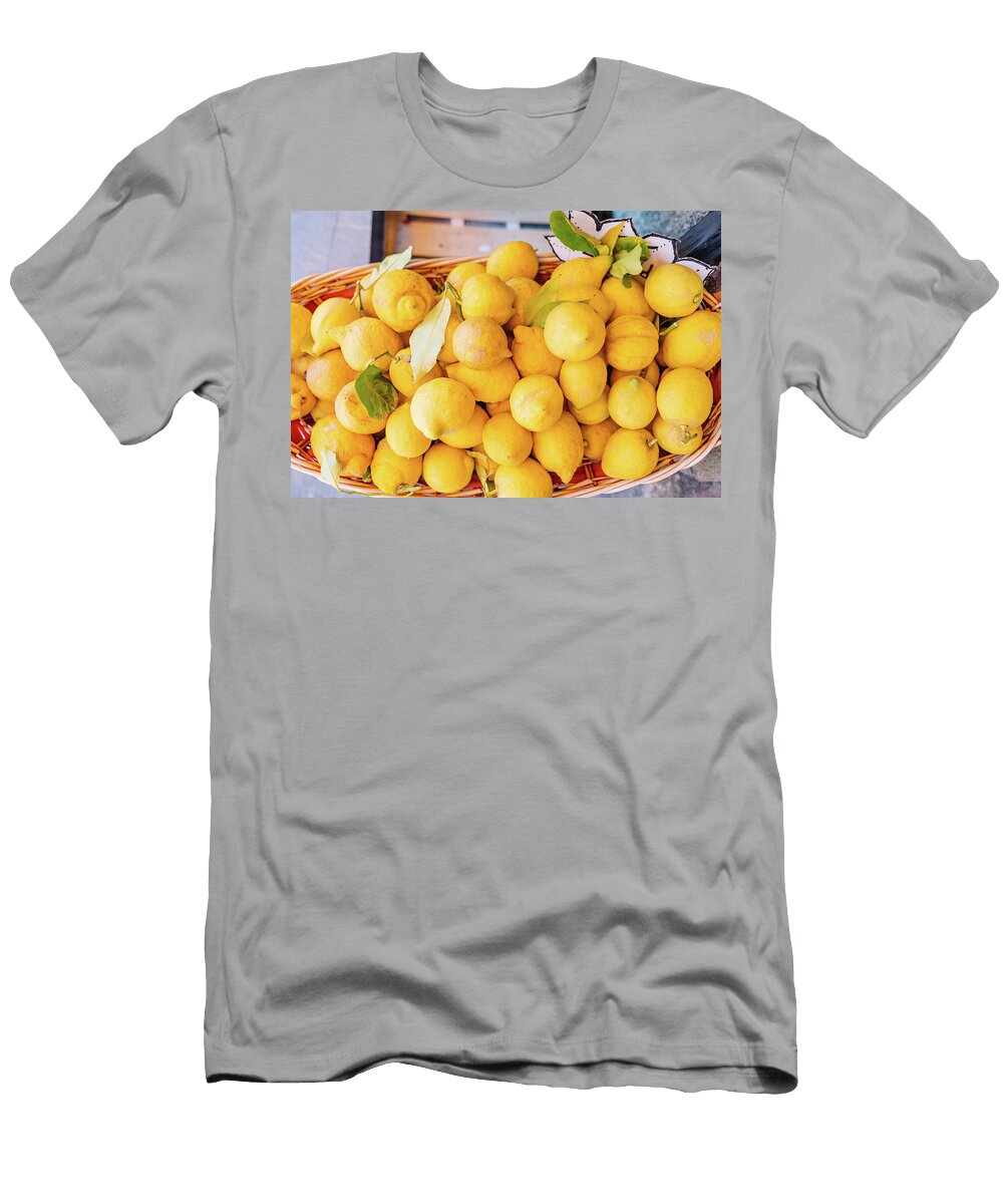 Wicker Basket Full of Lemons on the Italian Street Od Corniglia Dmitry Travnikov T-Shirt