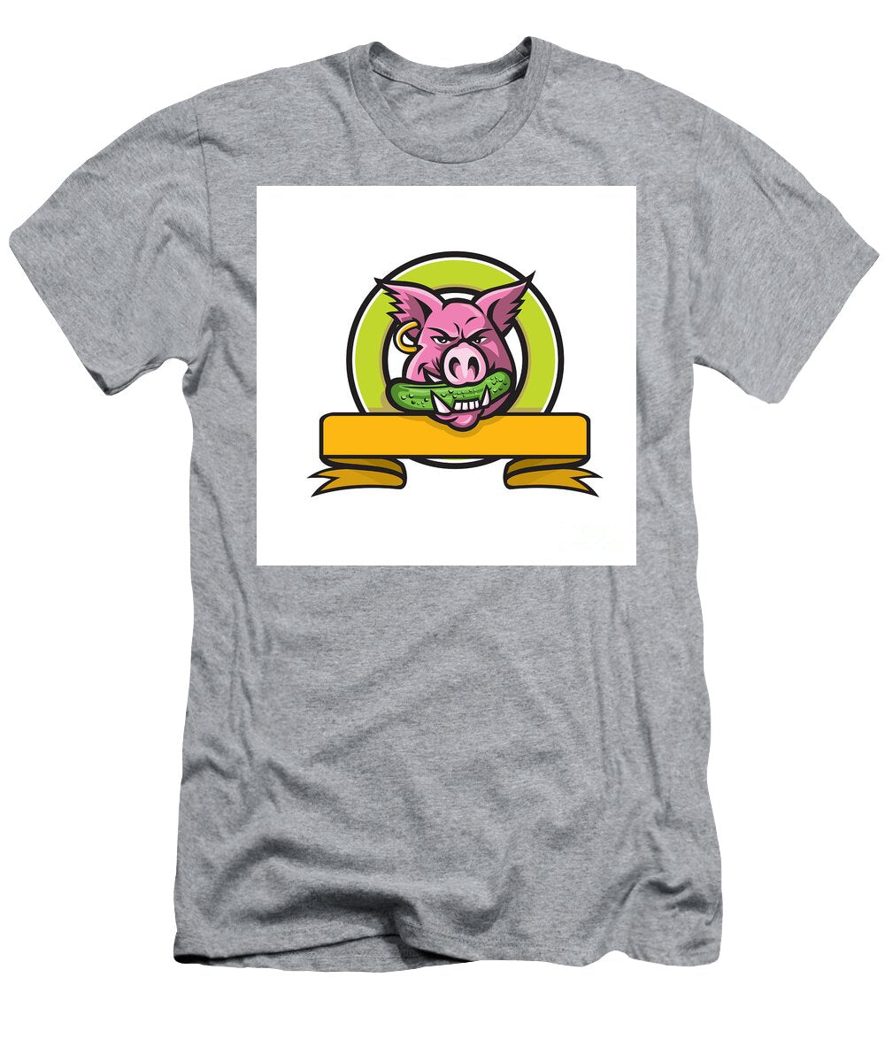 Wild Boar Biting Gherkin Circle Mascot Aloysius Patrimonio T-Shirt