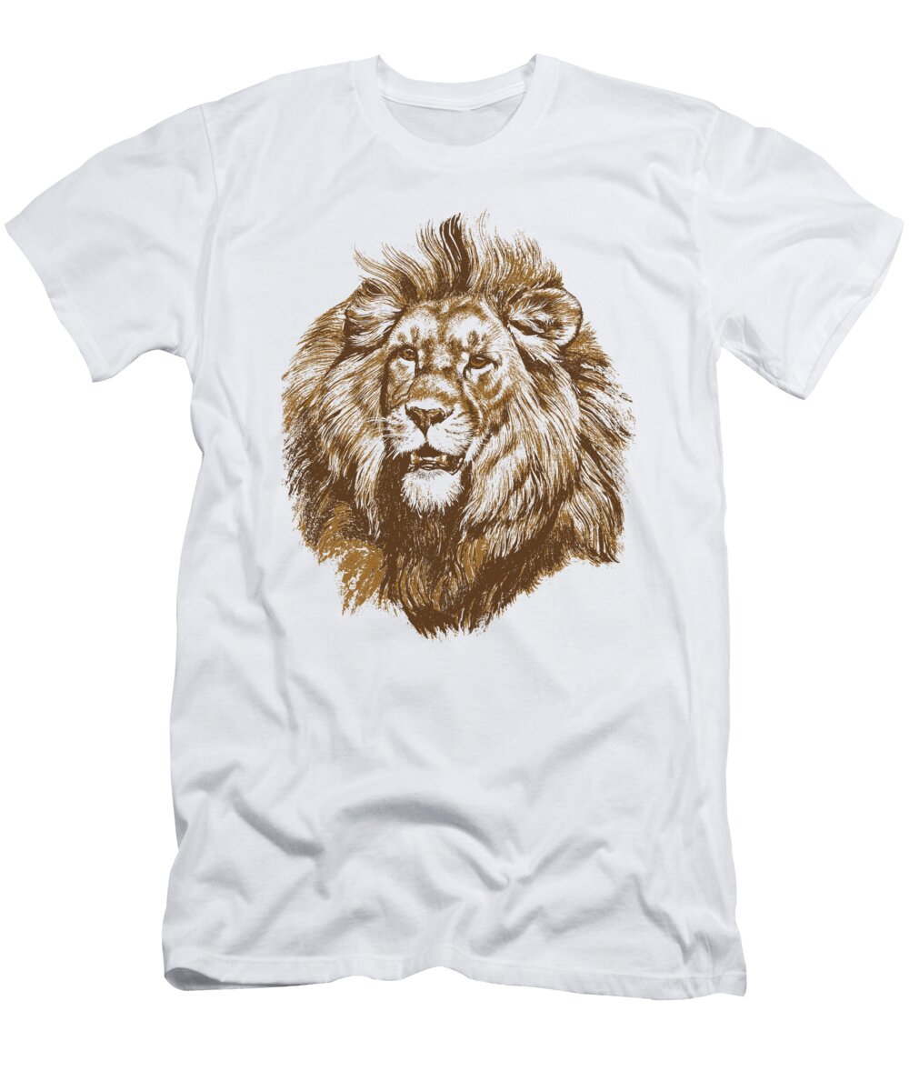 Wildlife Lion King Portrait Hand Drawn Vintage Illustration Julien T-Shirt