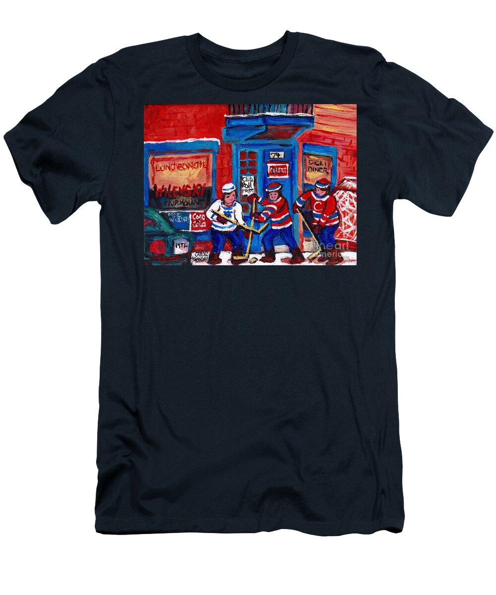 Wilensky Light Lunch Doorway Mile End Hockey Game Montreal Winter Street Scene Carole Spandau Art Carole Spandau T-Shirt