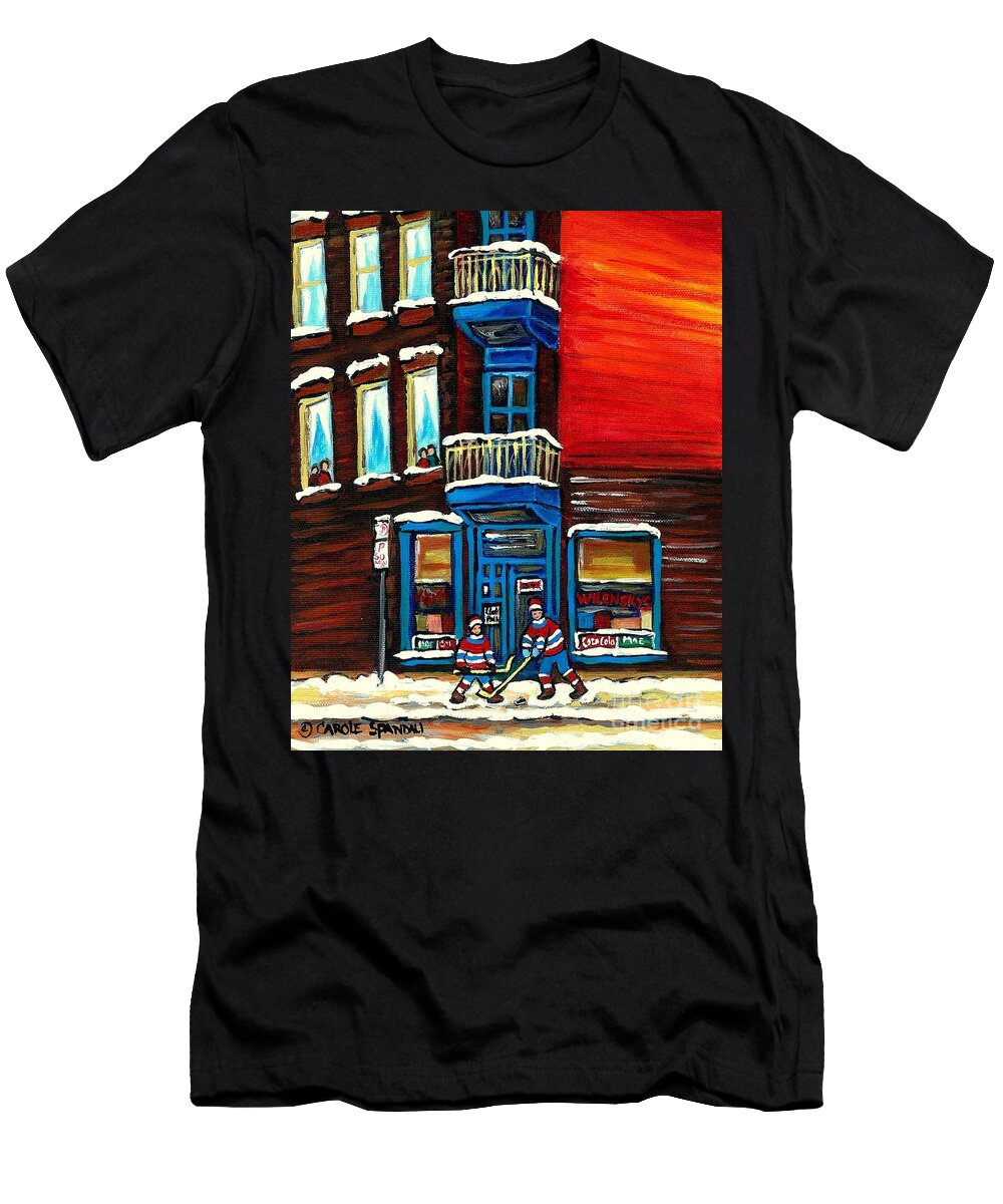 Wilenskys Corner Deli Montreal Paintings Street Hockey Art City Scene Rue Fairmount Cspandau Carole Spandau T-Shirt