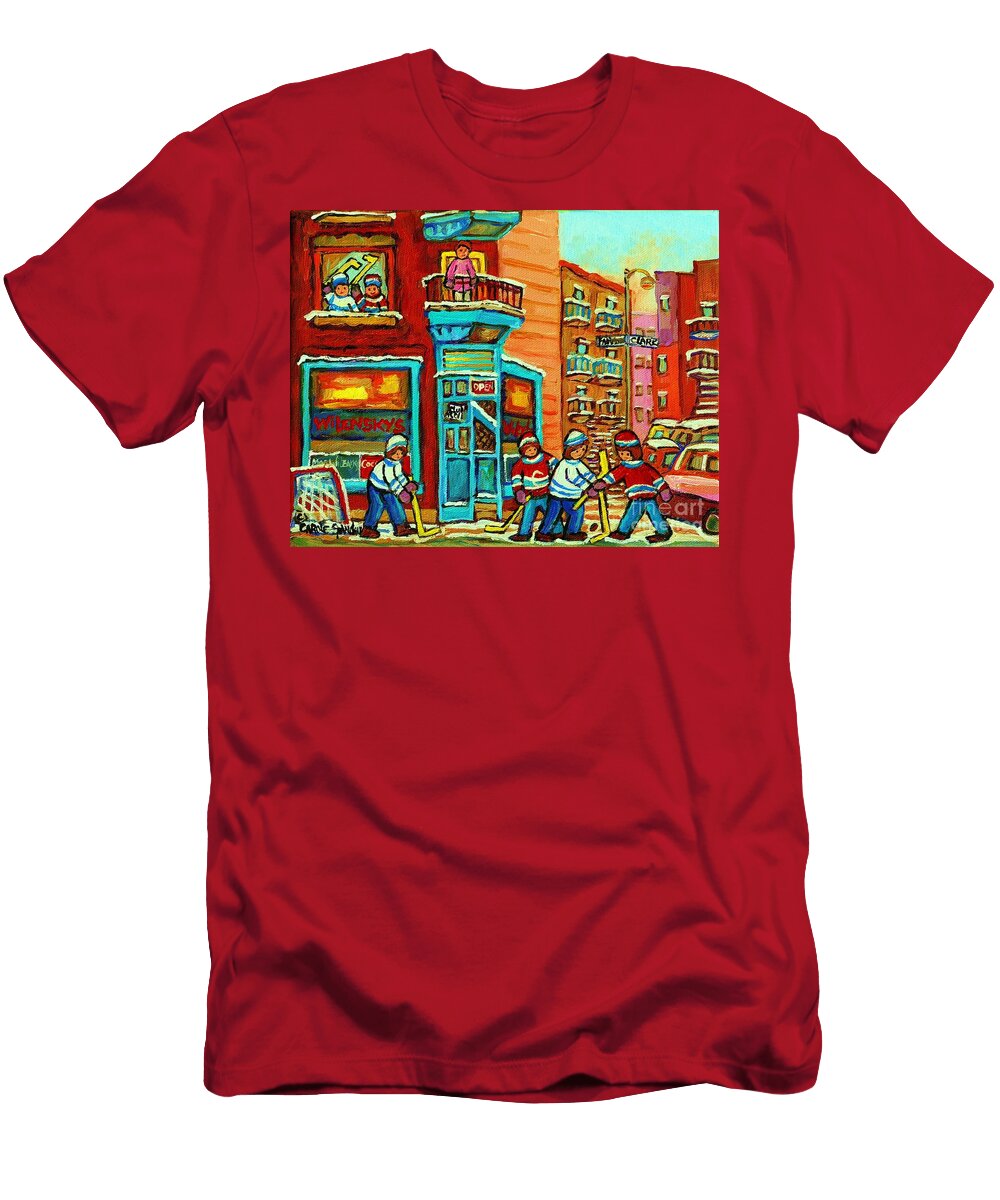 Wilenskys Corner Hockey Game Montreal Winter Diner Paintings Carole Spandau Carole Spandau T-Shirt