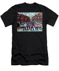 Winter in the City Street Hockey Montreal Snowy Scene Urban Quebec Painting Carole Spandau Artist Carole Spandau T-Shirt