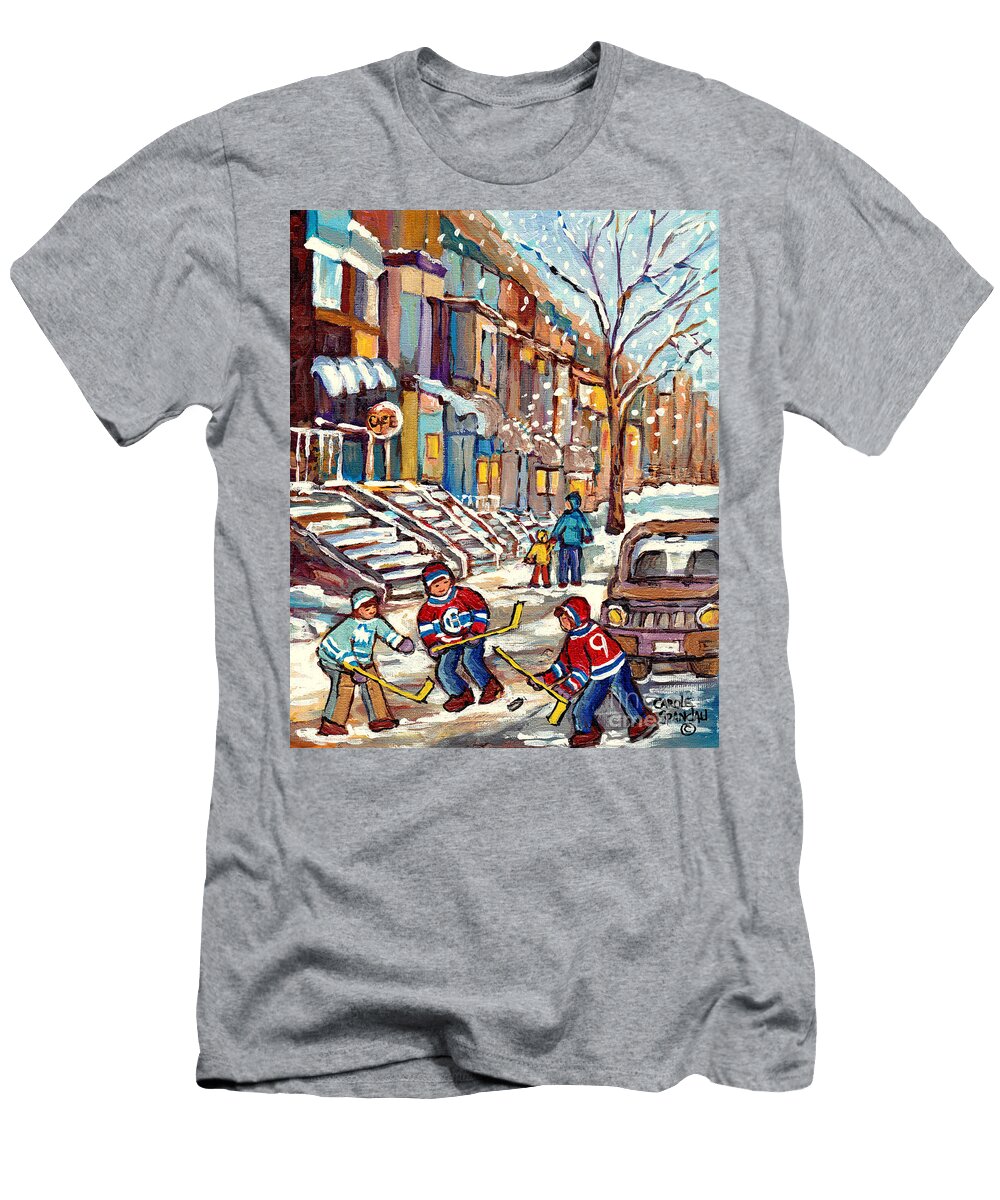 Winter Staircases Hockey Art Montreal Paintings Downtown Scenes Verdun Plateau Psc Streets C Spandau Carole Spandau T-Shirt
