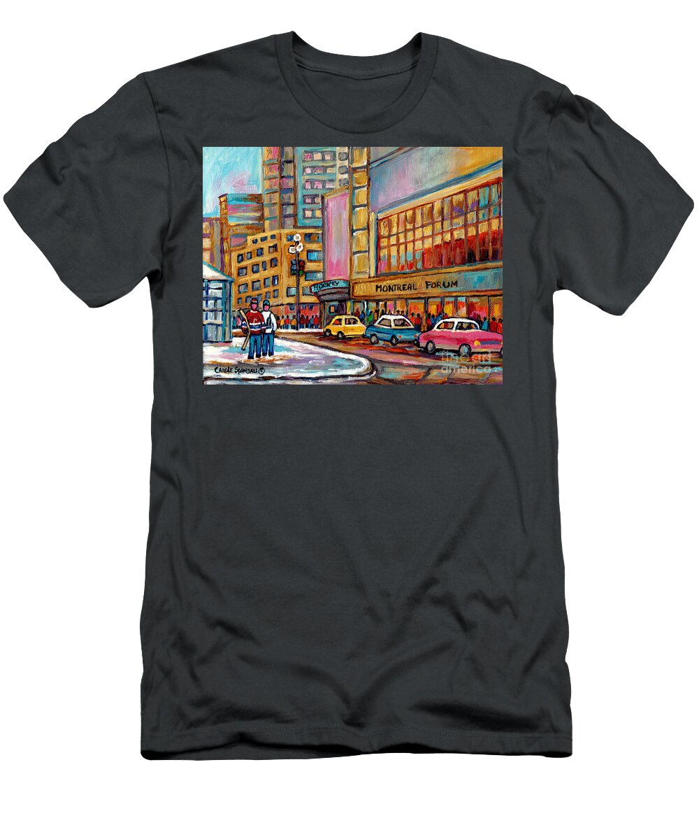 Winter Walk By Montreal Forum Original Hand Painted Art for Sale Carole Spandau Canadian Artist Carole Spandau T-Shirt