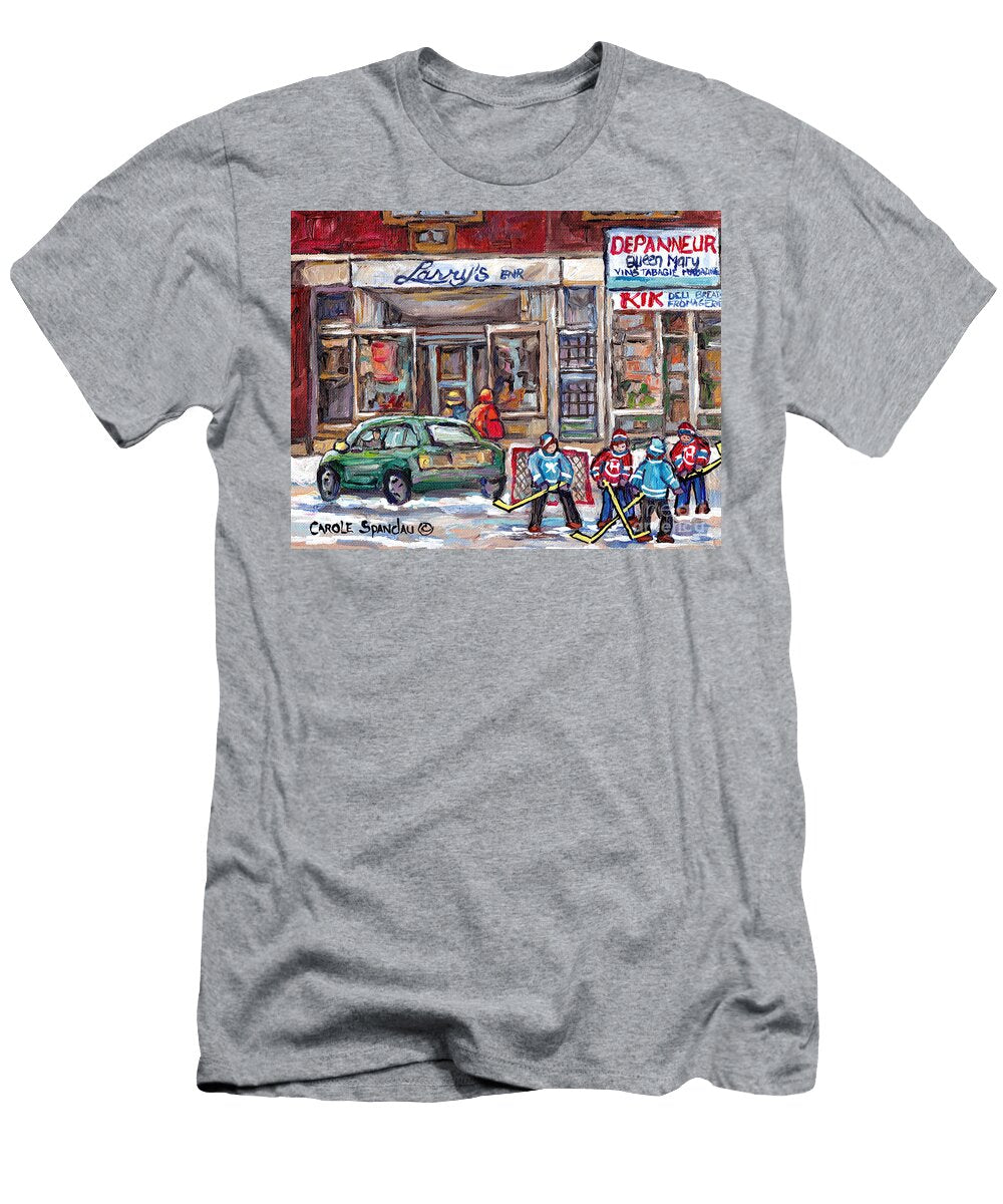 Winterscene Hockey Game Queen Mary Road Snowdon Montreal Storefront Larrys Shoes C Spandau Artist Carole Spandau T-Shirt
