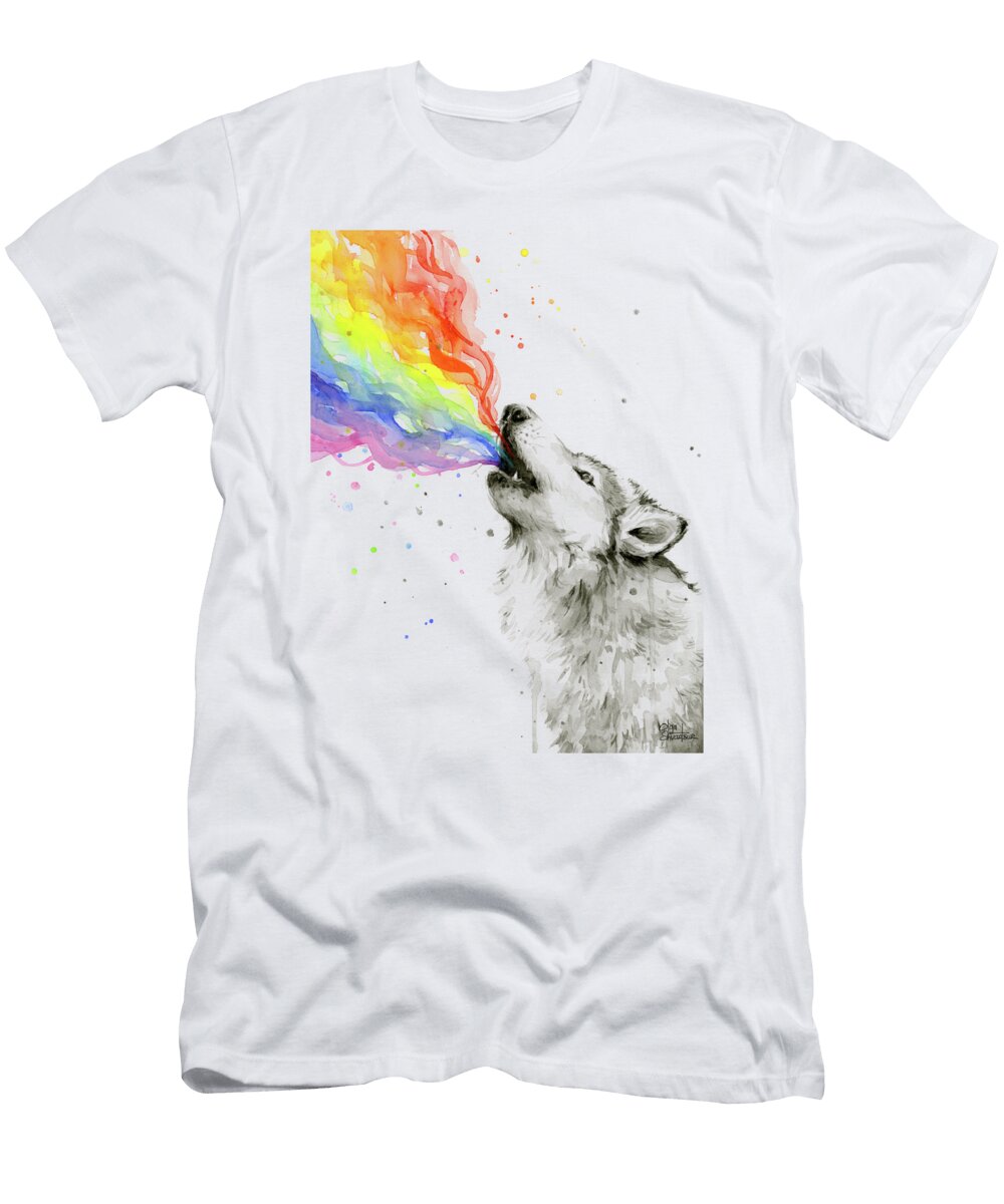 Wolf Rainbow Watercolor Olga Shvartsur T-Shirt