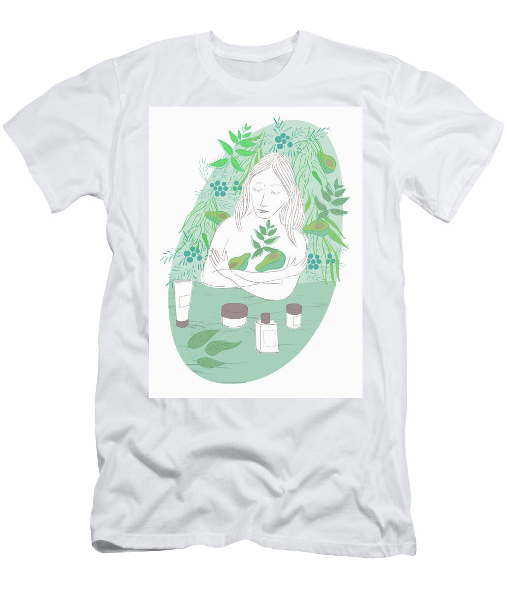 Woman Embracing Avocado Skin Care Ikon Images T-Shirt
