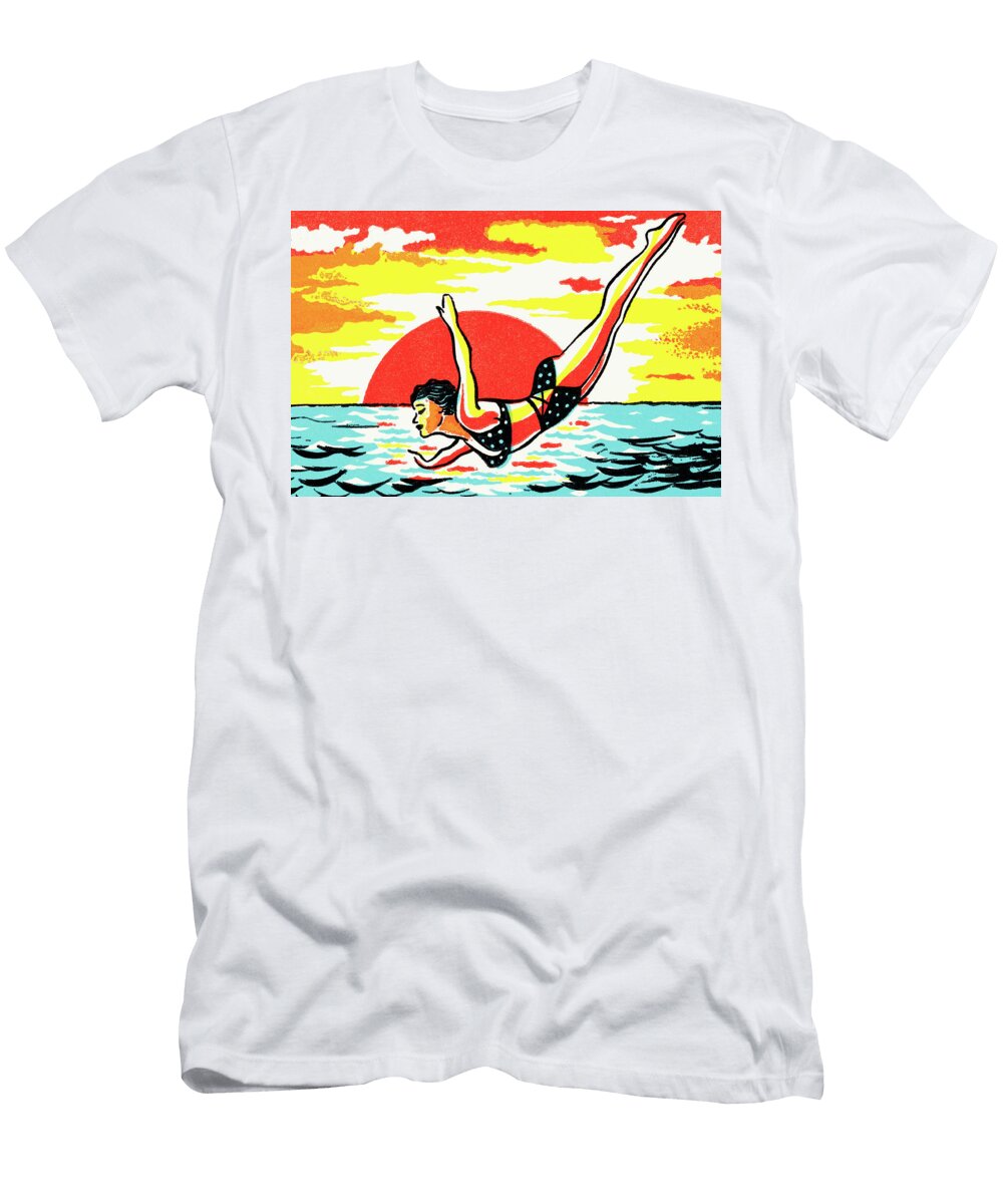 Woman in Bikini Diving Csa Images T-Shirt