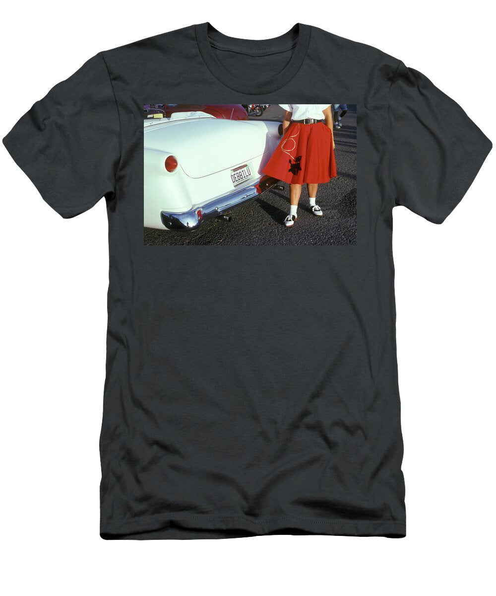 Woman in Red Poodle Skirt and Saddle Vintage Images T-Shirt