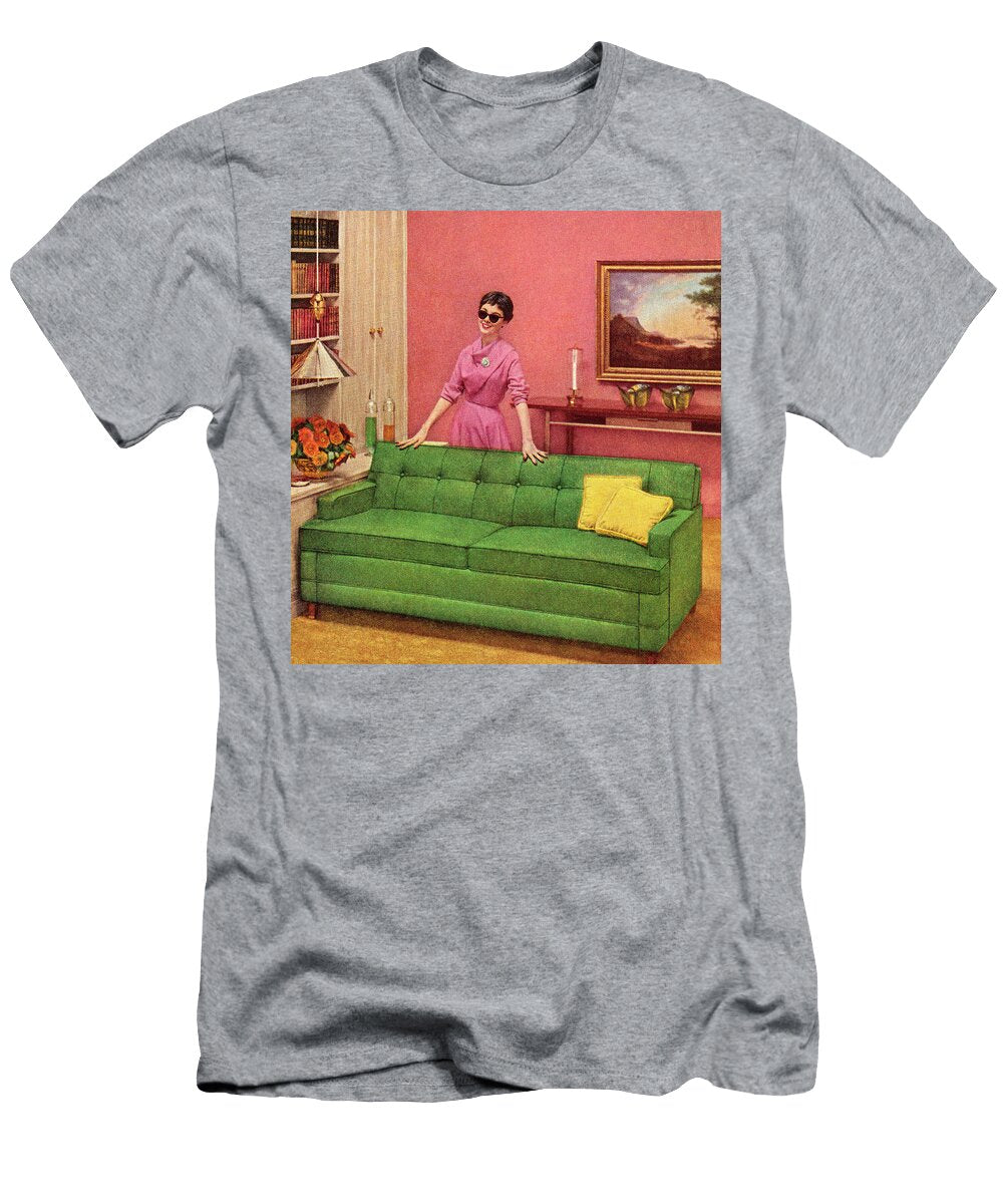 Woman in Sunglasses Standing Behind Couch Csa Images T-Shirt