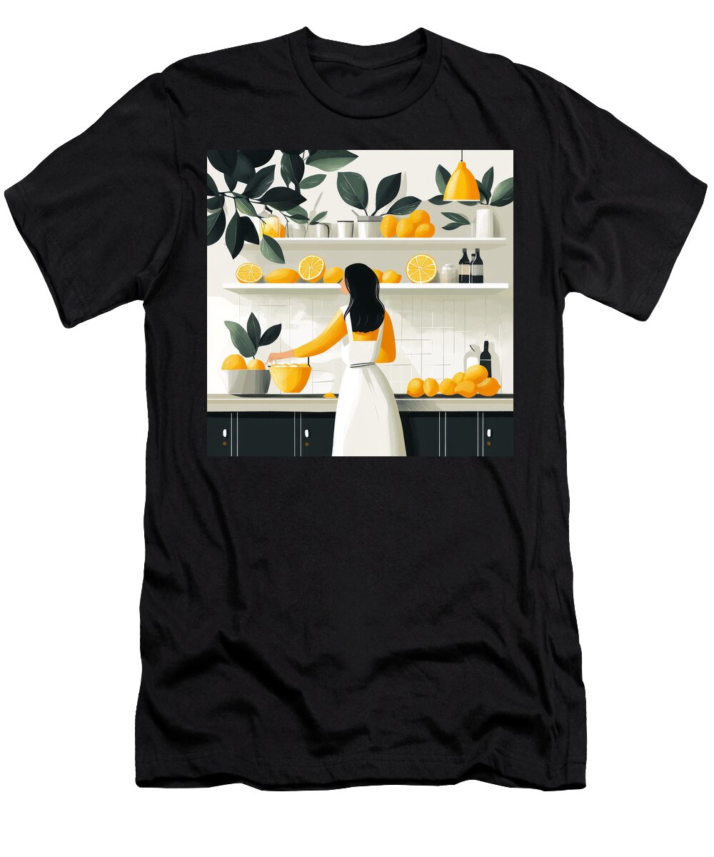 Woman Preparing Lemons in a Bright Kitchen Anthonie Willy T-Shirt