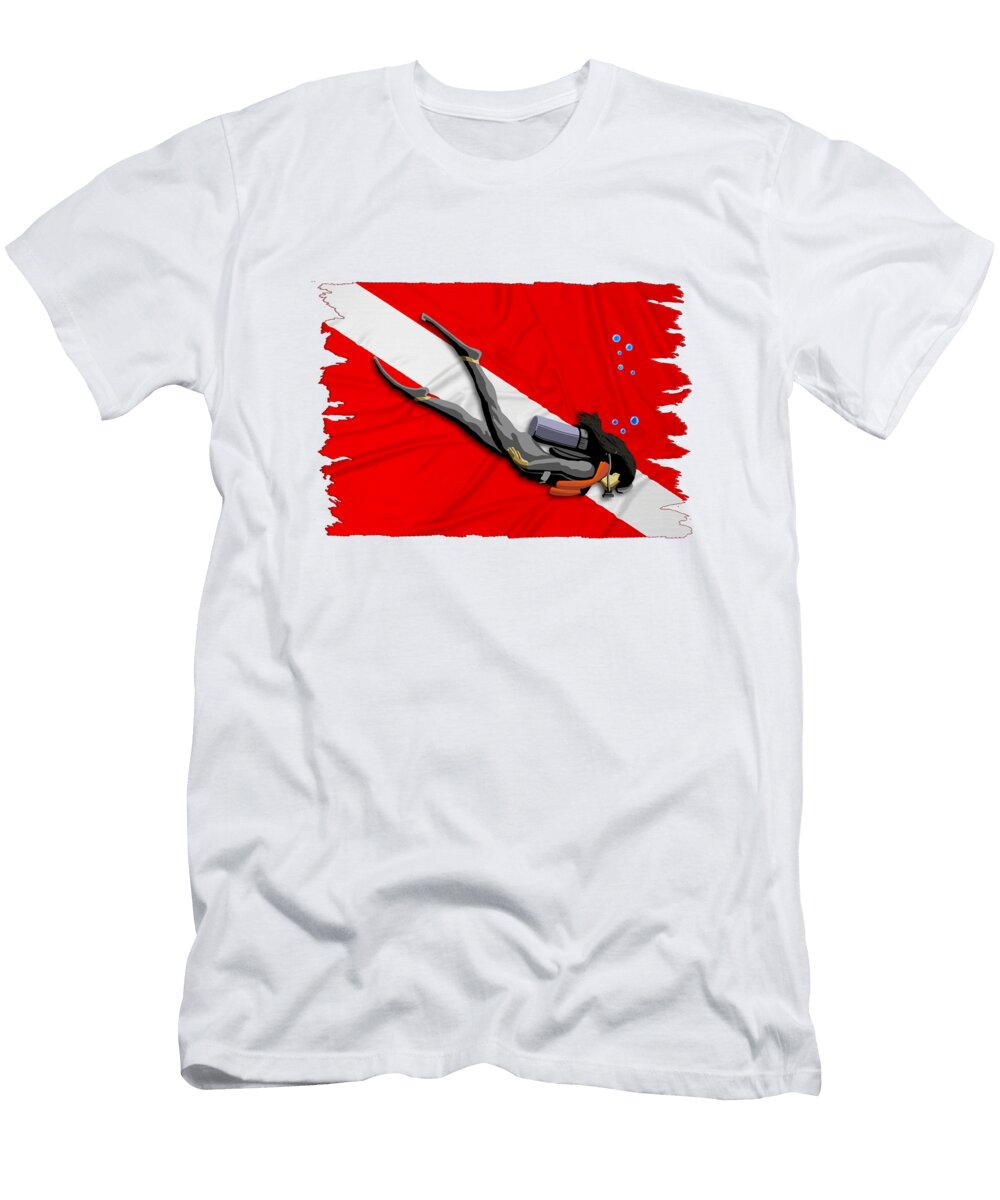 Woman Scuba Diver Down Dive Flag Macdonald Creative Studios T-Shirt