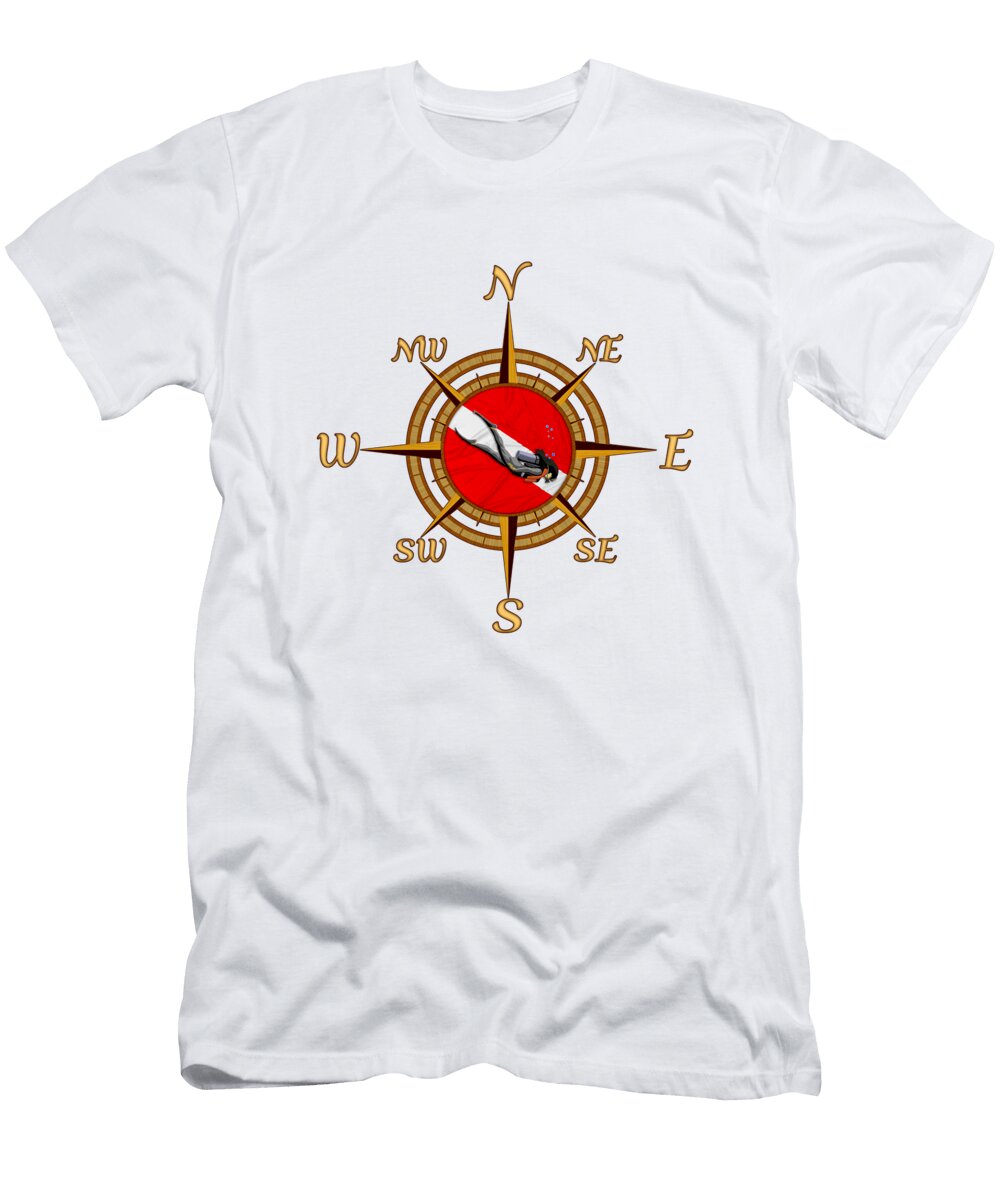 Woman Scuba Diving Compass Diver Down Flag Macdonald Creative Studios T-Shirt