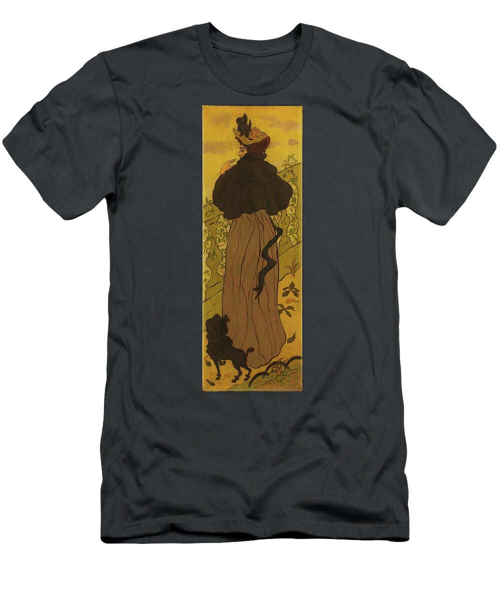Woman Standing Beside a Balustrade with a Poodle Paul Ranson T-Shirt