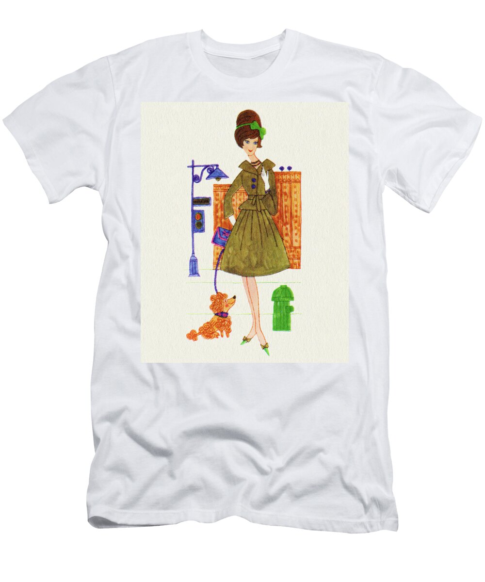 Woman Walking a Dog Csa Images T-Shirt